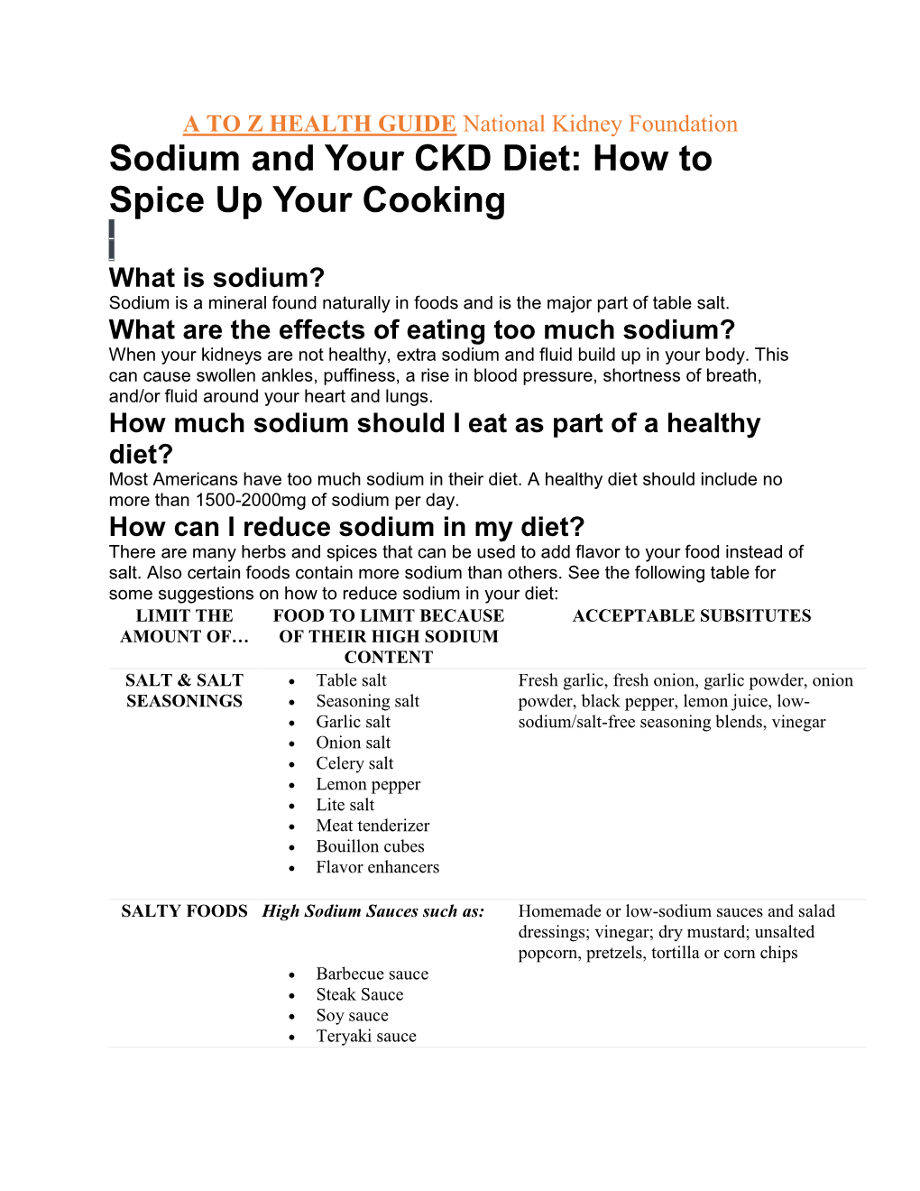 Sodium and Your CKD Diet: How to Spice up Your Cooking