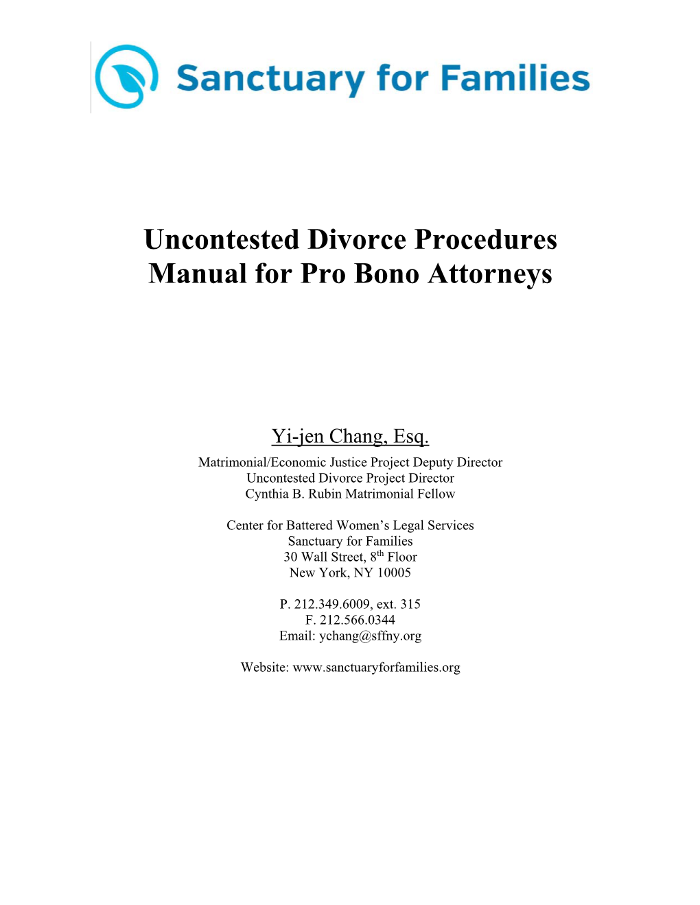 Uncontested Divorce Procedures Manual for Pro Bono Attorneys