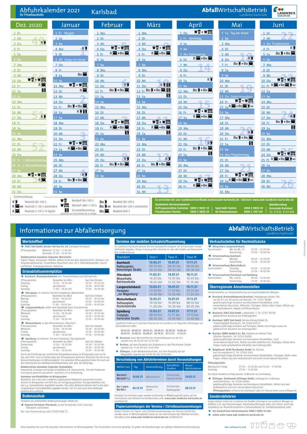 Abfuhrkalender 2021 Informationen Zur Abfallentsorgung Karlsbad