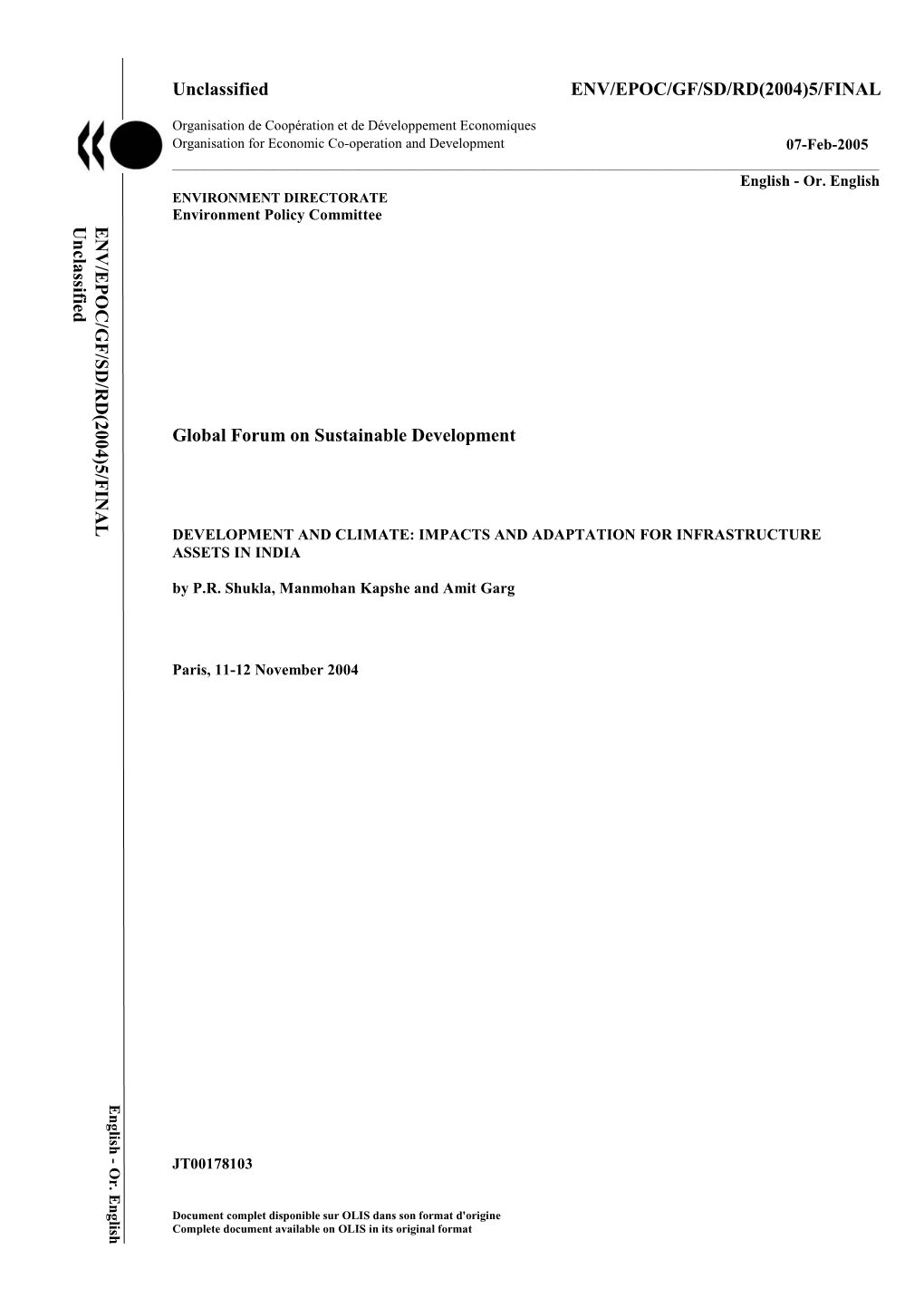 Unclassified ENV/EPOC/GF/SD/RD(2004)5/FINAL