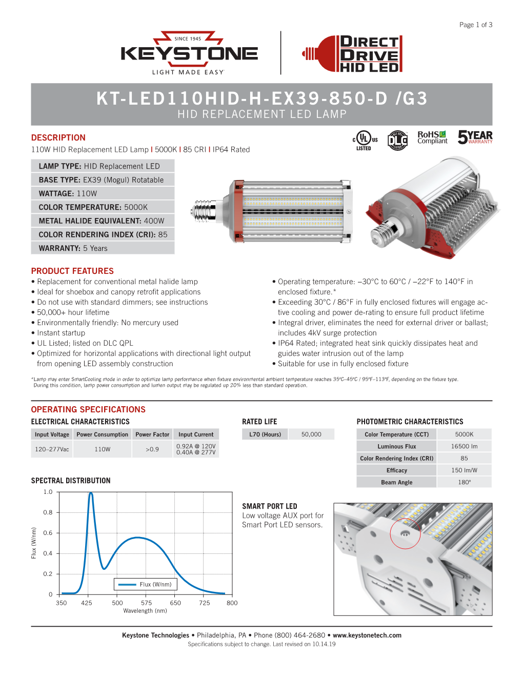 Kt-Led110hid-H-Ex39-850-D /G3 Hid Replacement Led Lamp