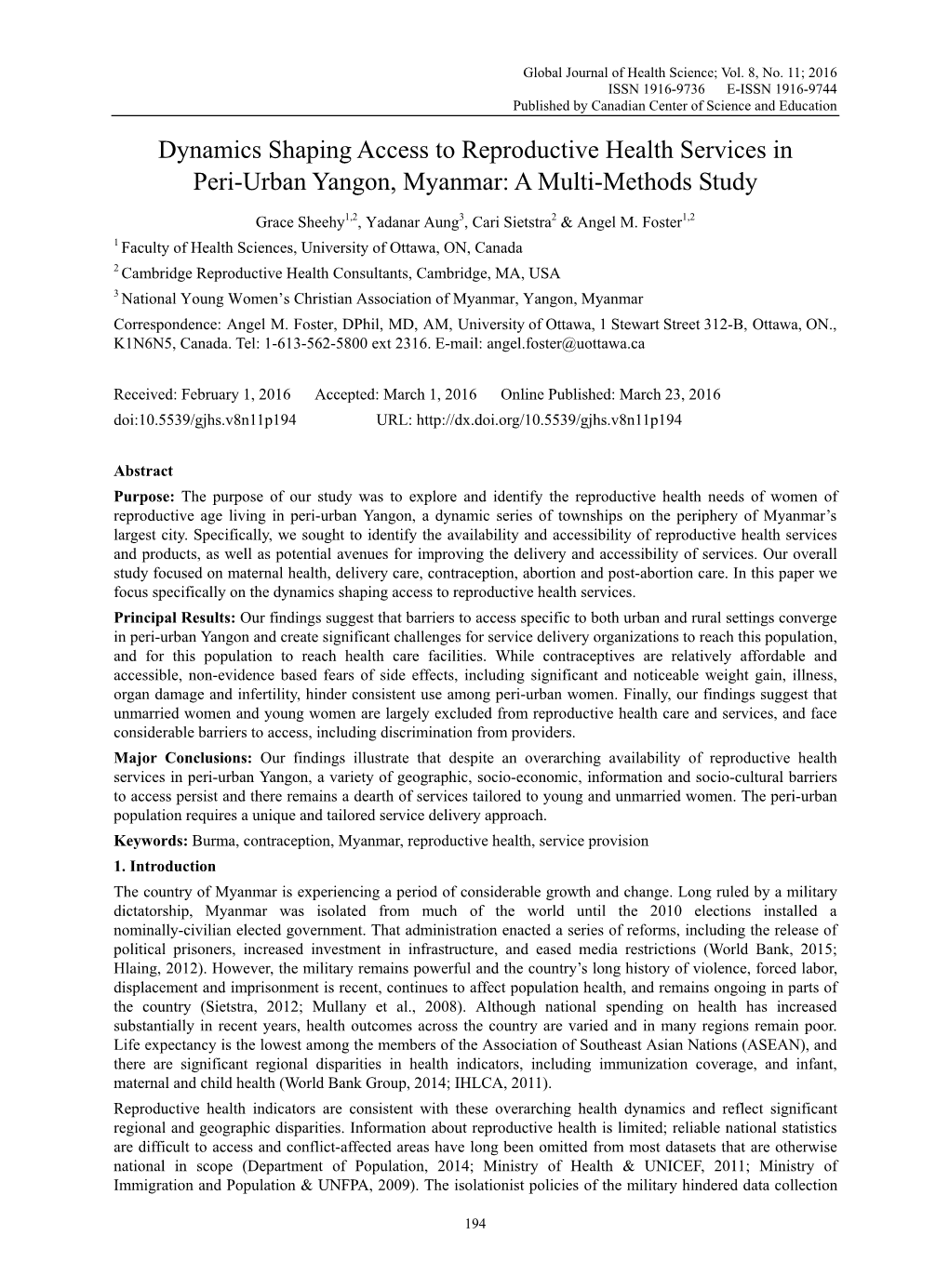 Dynamics Shaping Access to Reproductive Health Services in Peri-Urban Yangon, Myanmar: a Multi-Methods Study