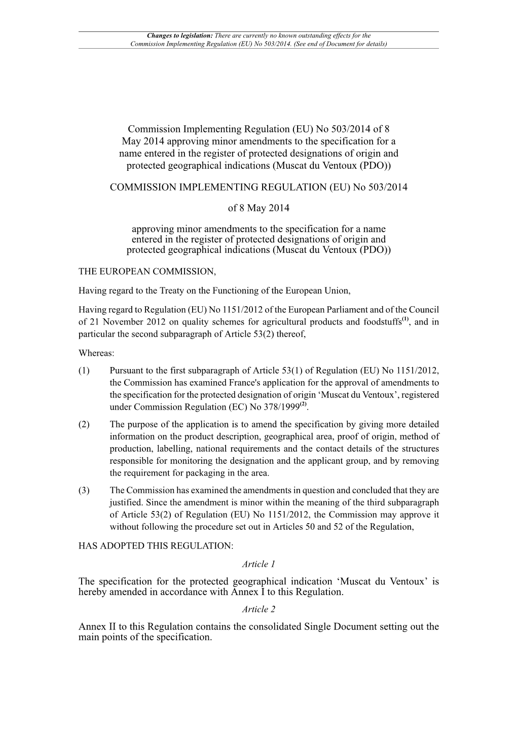 Commission Implementing Regulation (EU) No 503/2014