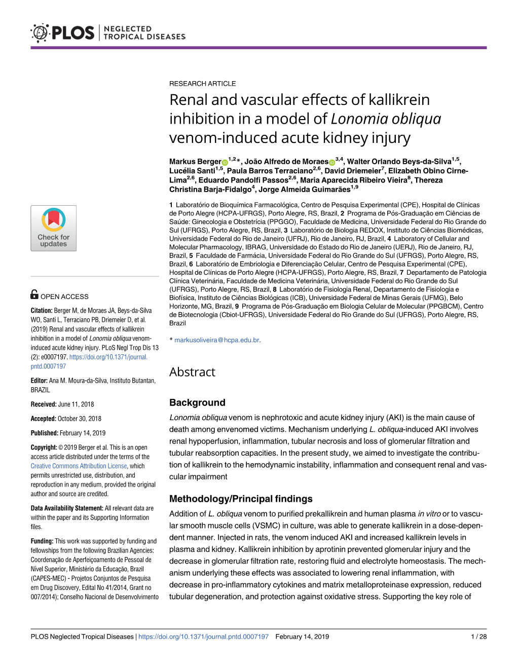 Lonomia Obliqua Venom-Induced Acute Kidney Injury