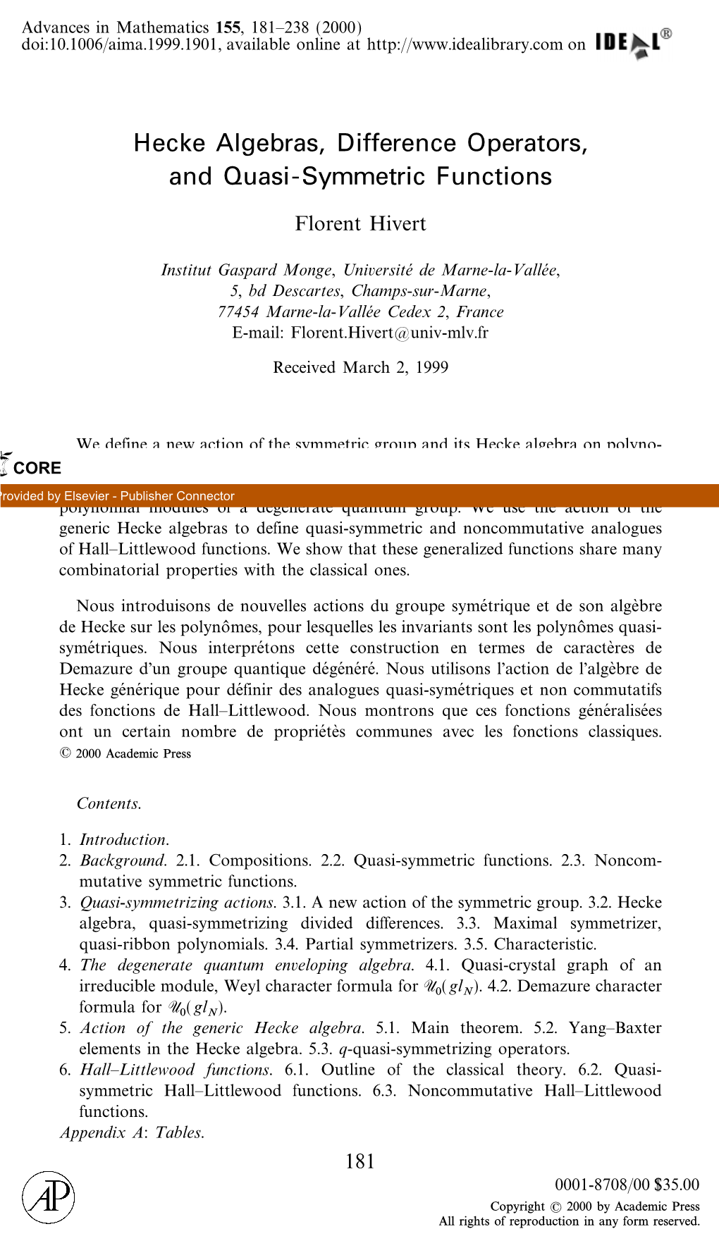 Hecke Algebras, Difference Operators, and Quasi-Symmetric Functions