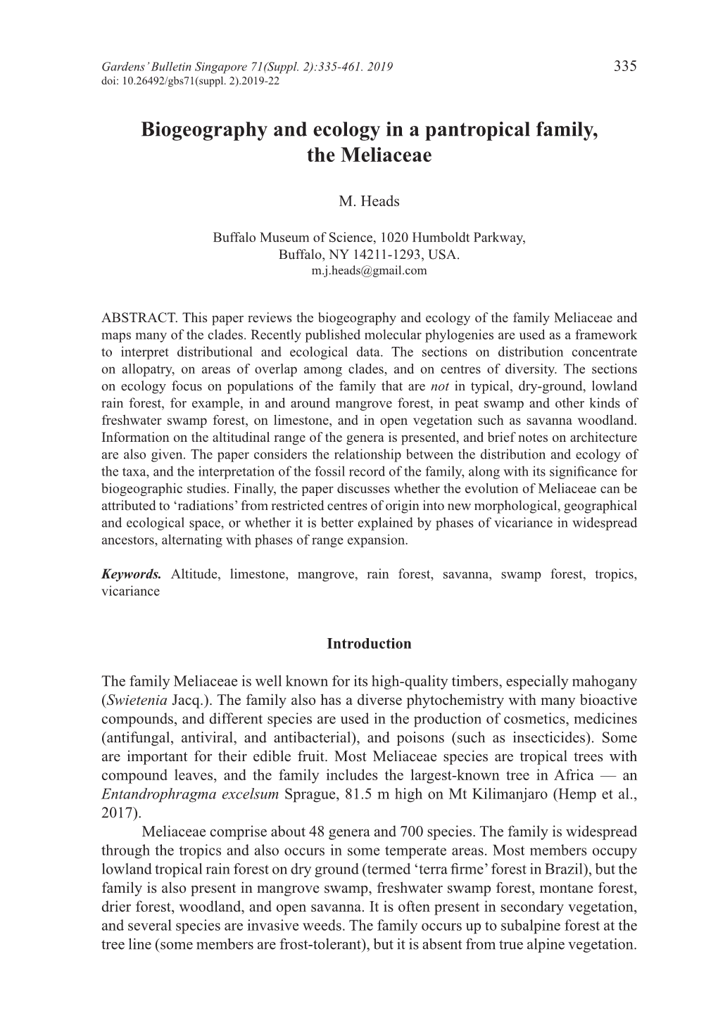 Biogeography and Ecology in a Pantropical Family, the Meliaceae