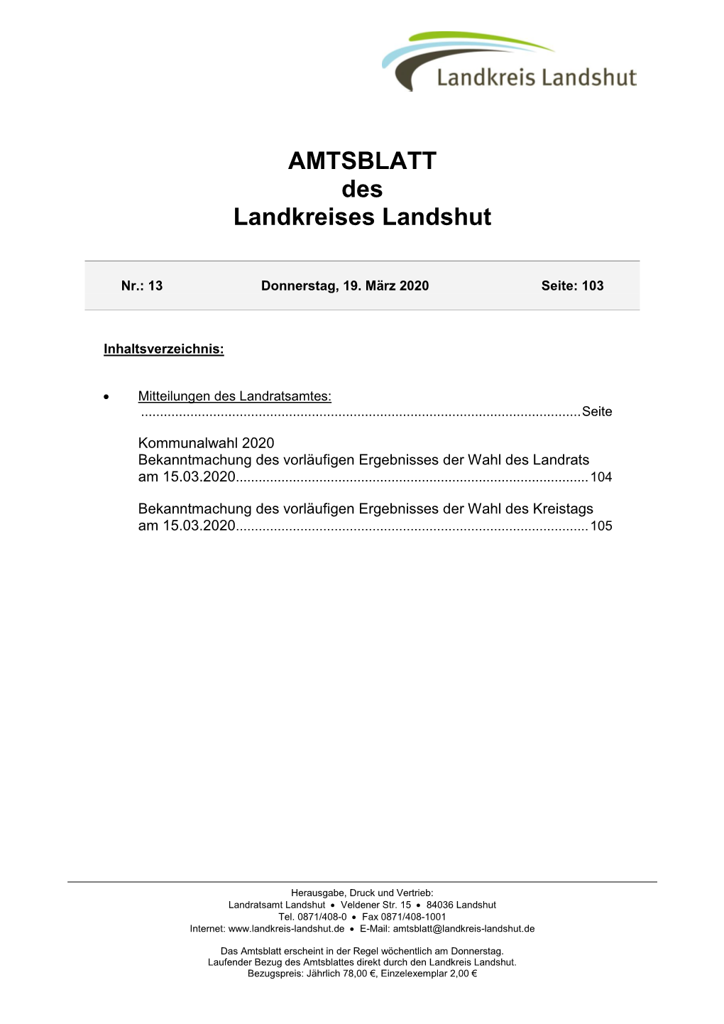 AMTSBLATT Des Landkreises Landshut