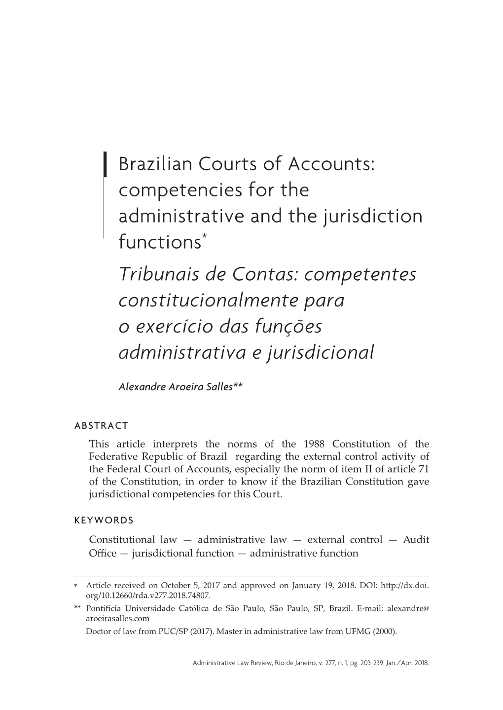 Brazilian Courts of Accounts: Competencies for the Administrative