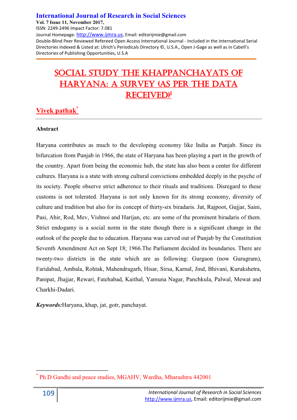 109 Social Study the Khappanchayats of Haryana