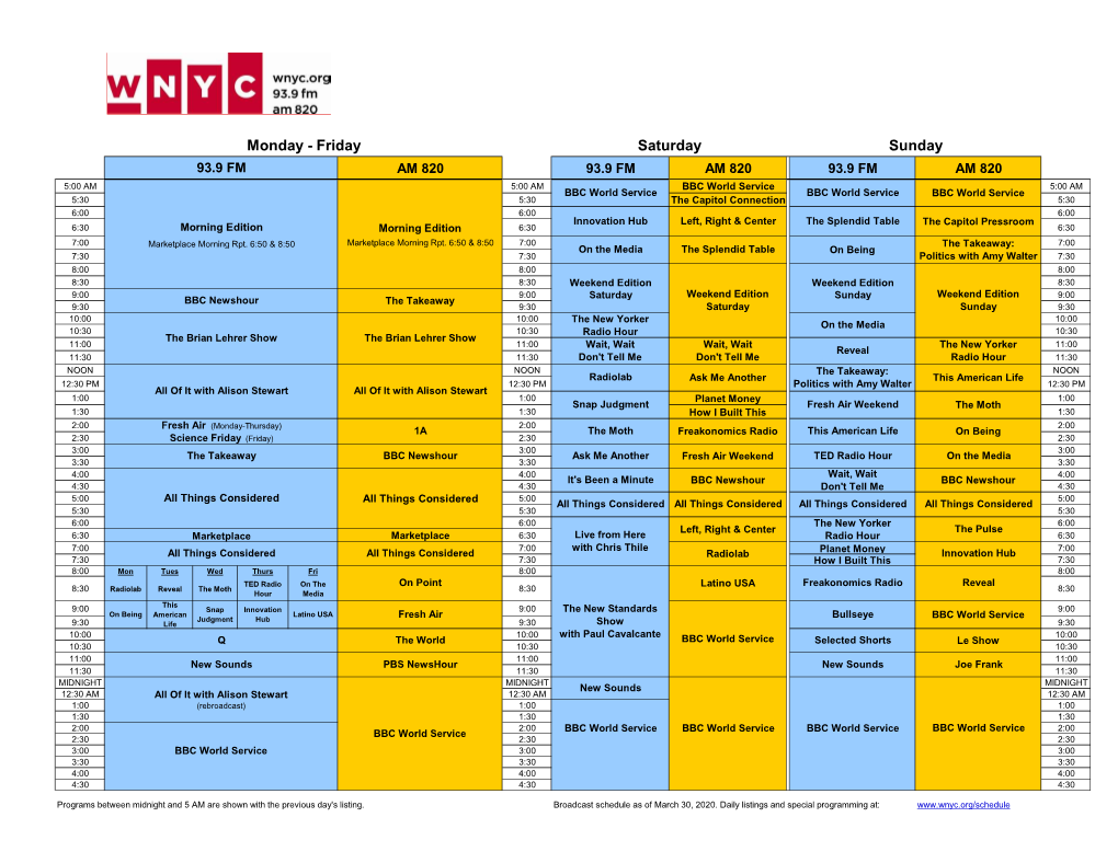 WNYC 3.30.20 ME Simulcast 5Am Weekdays