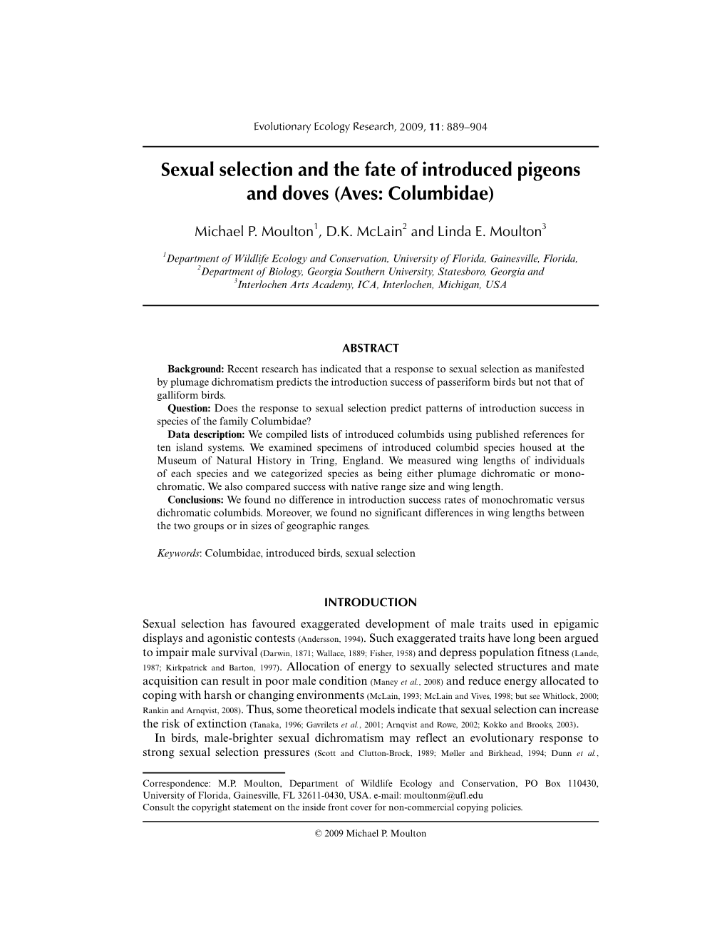 Sexual Selection and the Fate of Introduced Pigeons and Doves (Aves: Columbidae)