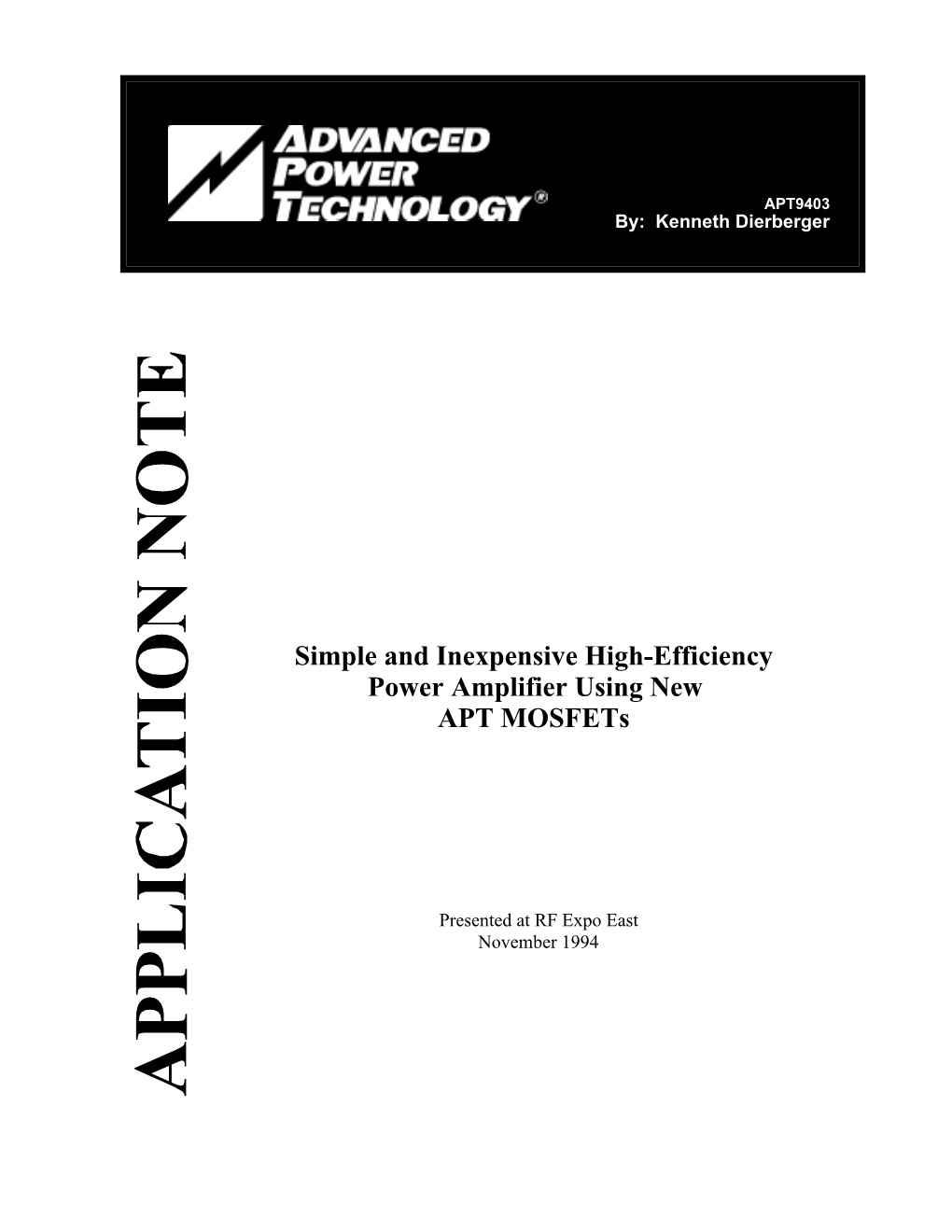 Simple and Inexpensive High-Efficiency Power Amplifier Using New APT Mosfets