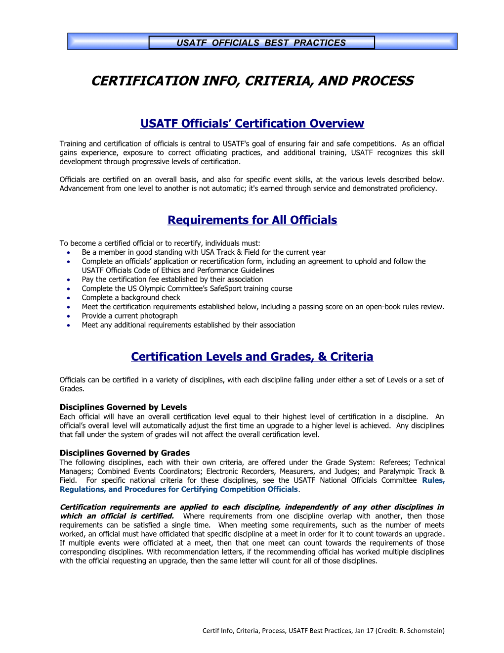 Certification Info, Criteria, and Process s1