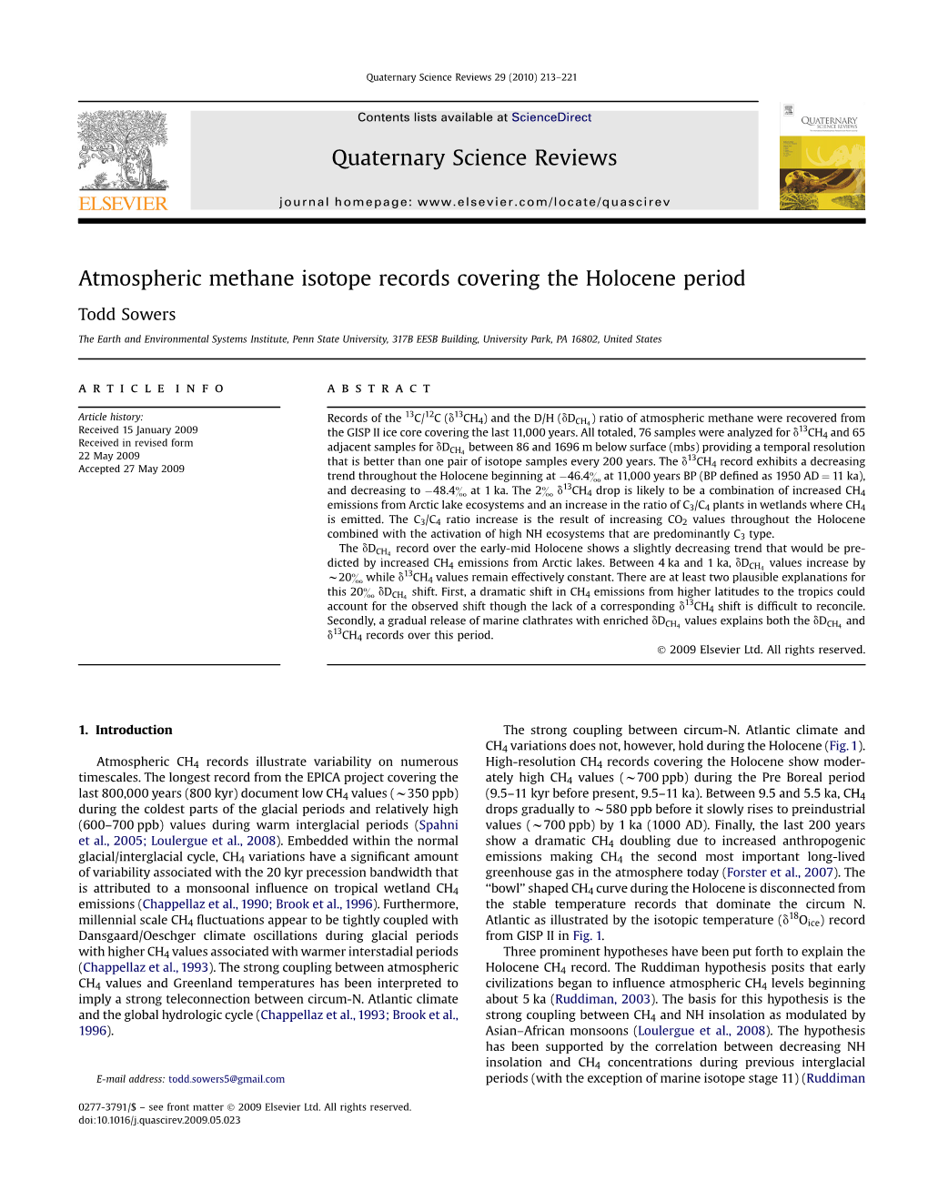 Atmospheric Methane Isotope Records Covering the Holocene Period