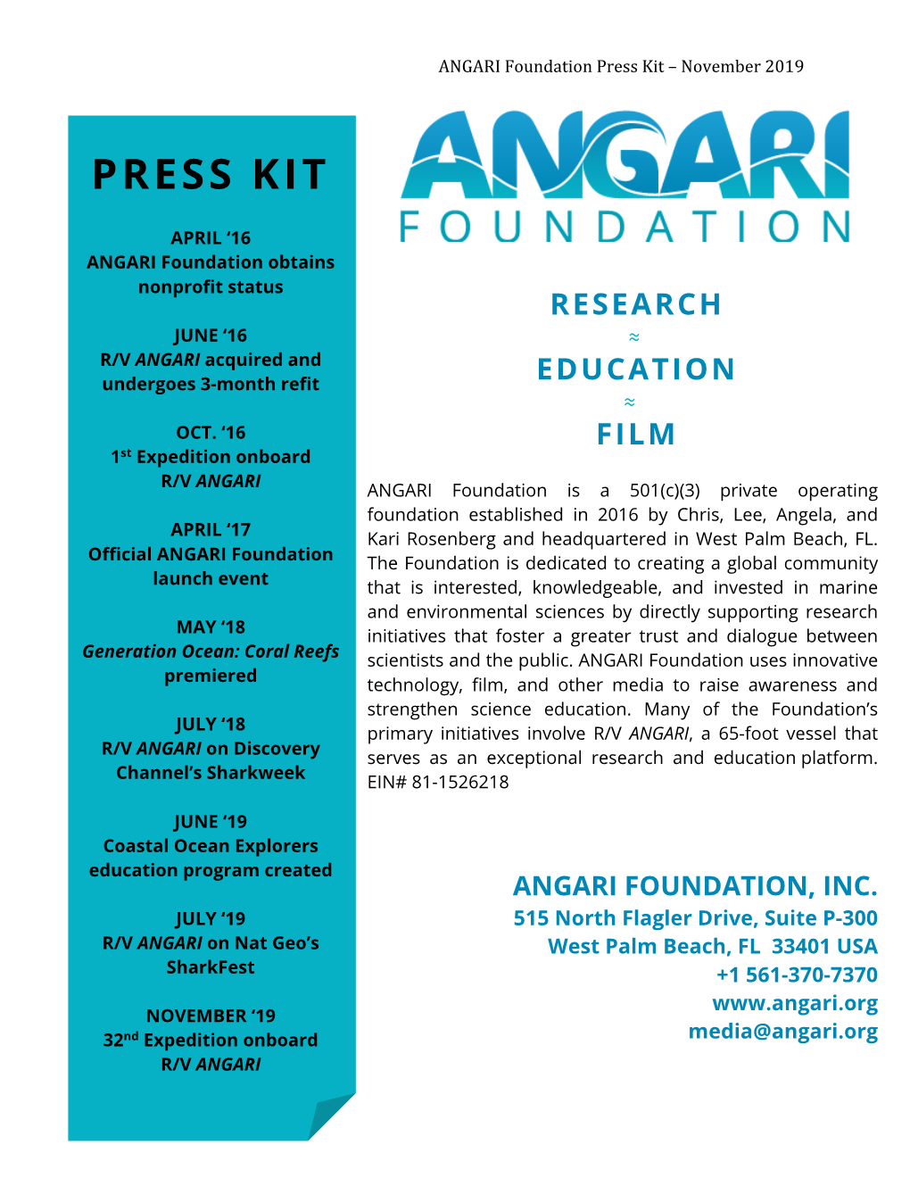 ANGARI Foundation Press Kit November 2019