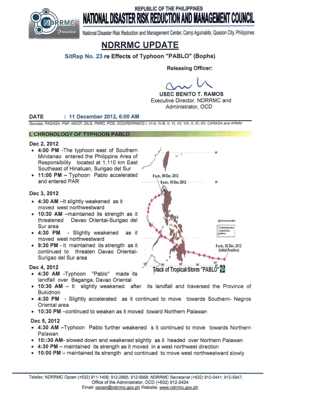 UPD8 Re Sitrep No.23 Effects of Typhoon PABLO As of 11 Dec 2012
