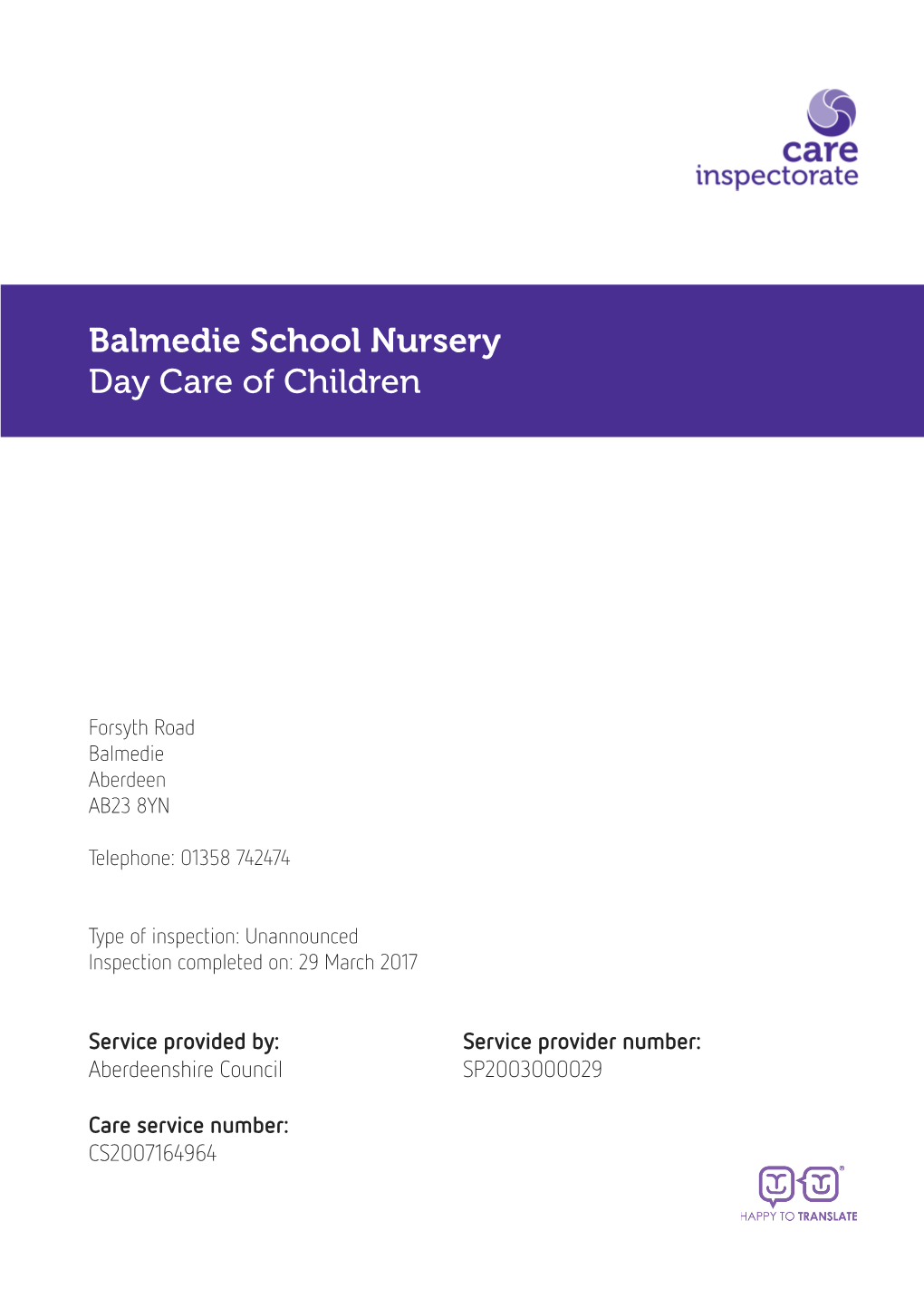 Balmedie School Nursery Day Care of Children