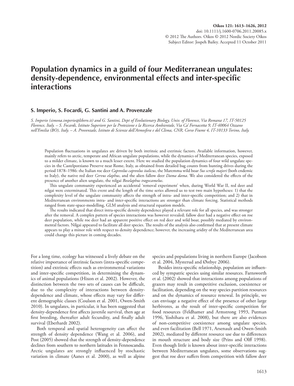 Population Dynamics in a Guild of Four Mediterranean Ungulates: Density-Dependence, Environmental Effects and Inter-Specific Interactions