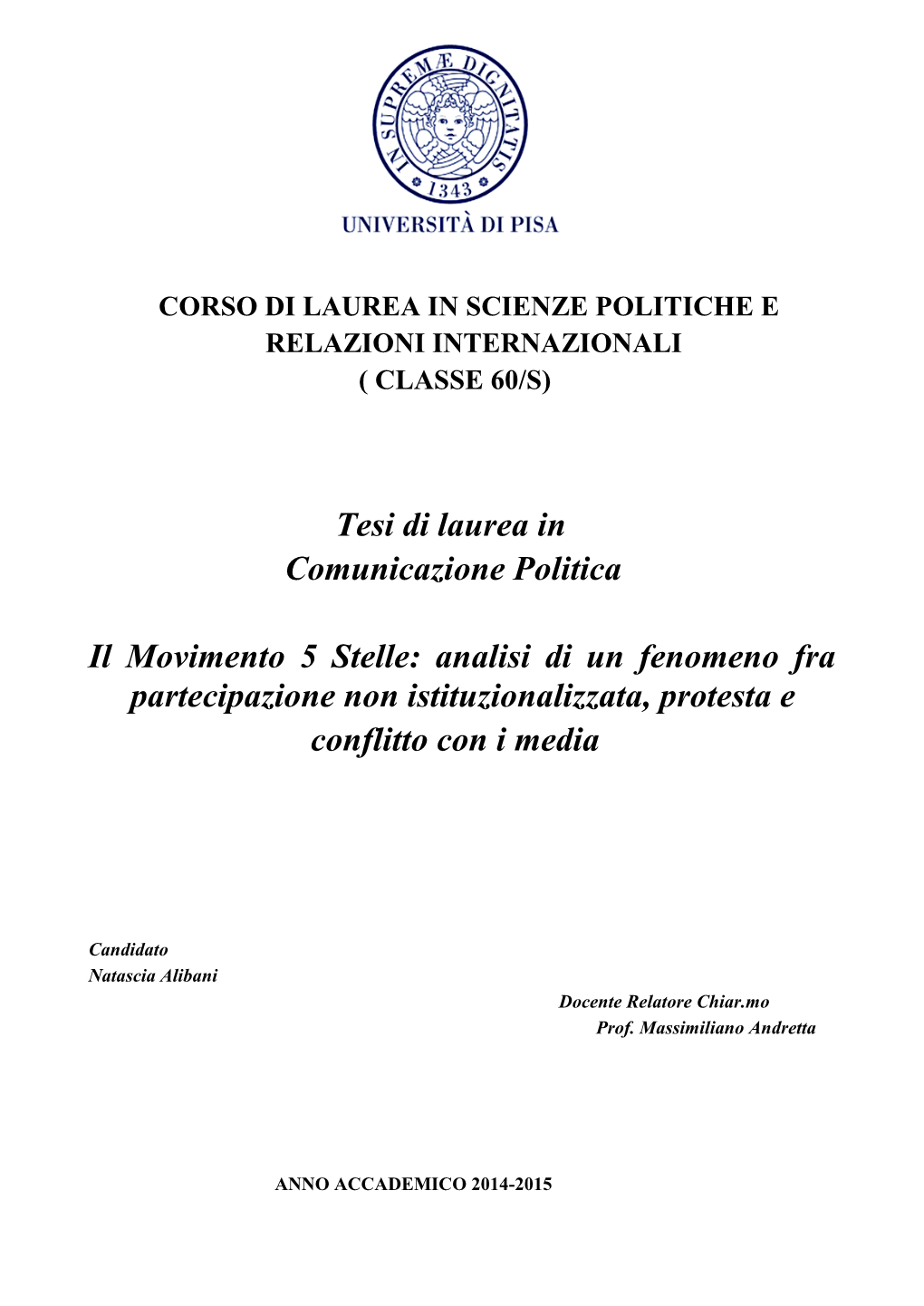 Tesi Di Laurea in Comunicazione Politica Il Movimento 5 Stelle