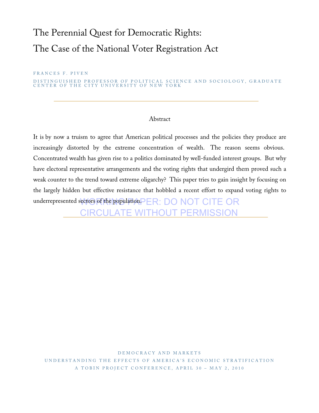 The Perennial Quest for Democratic Rights: the Case of the National Voter Registration Act