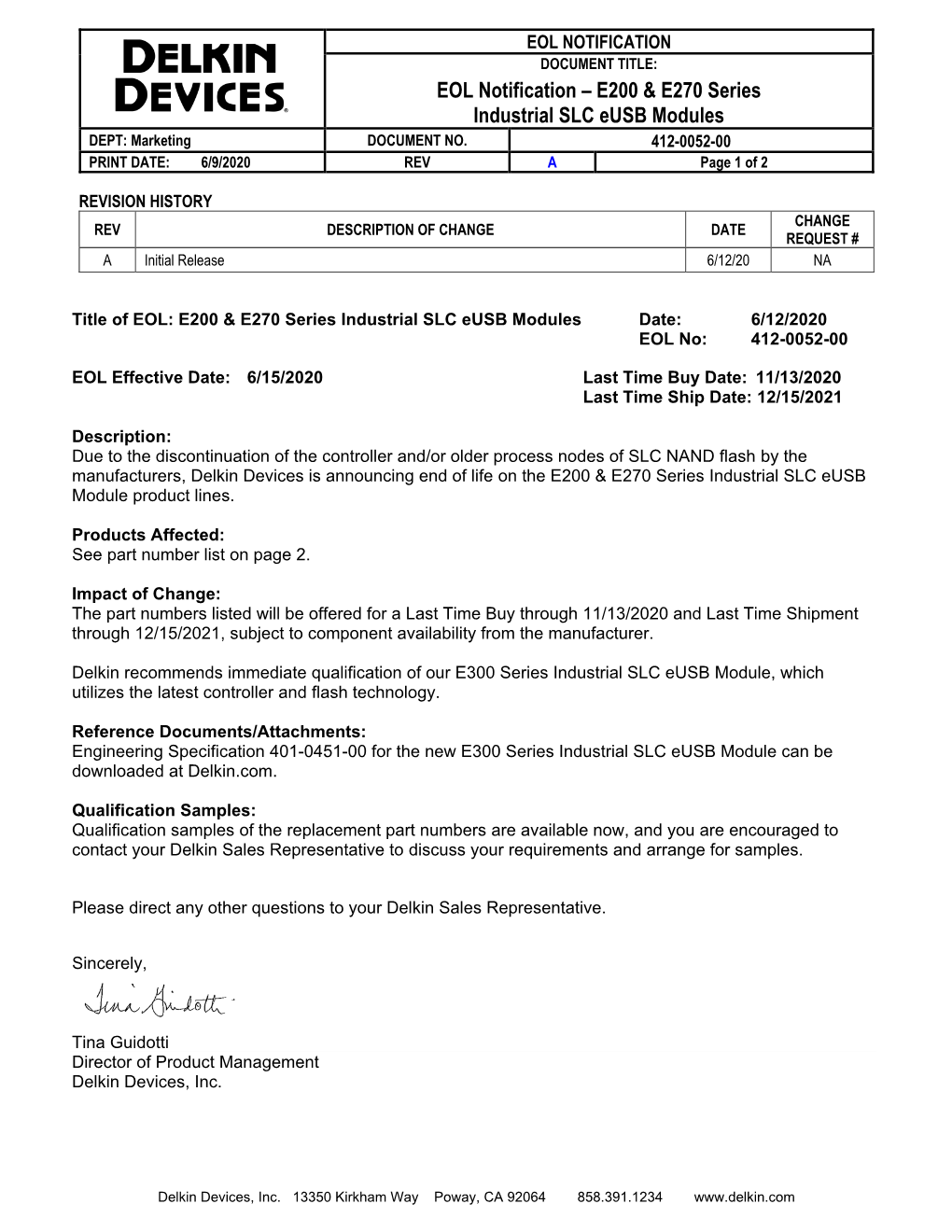 EOL Notification – E200 & E270 Series Industrial SLC Eusb Modules