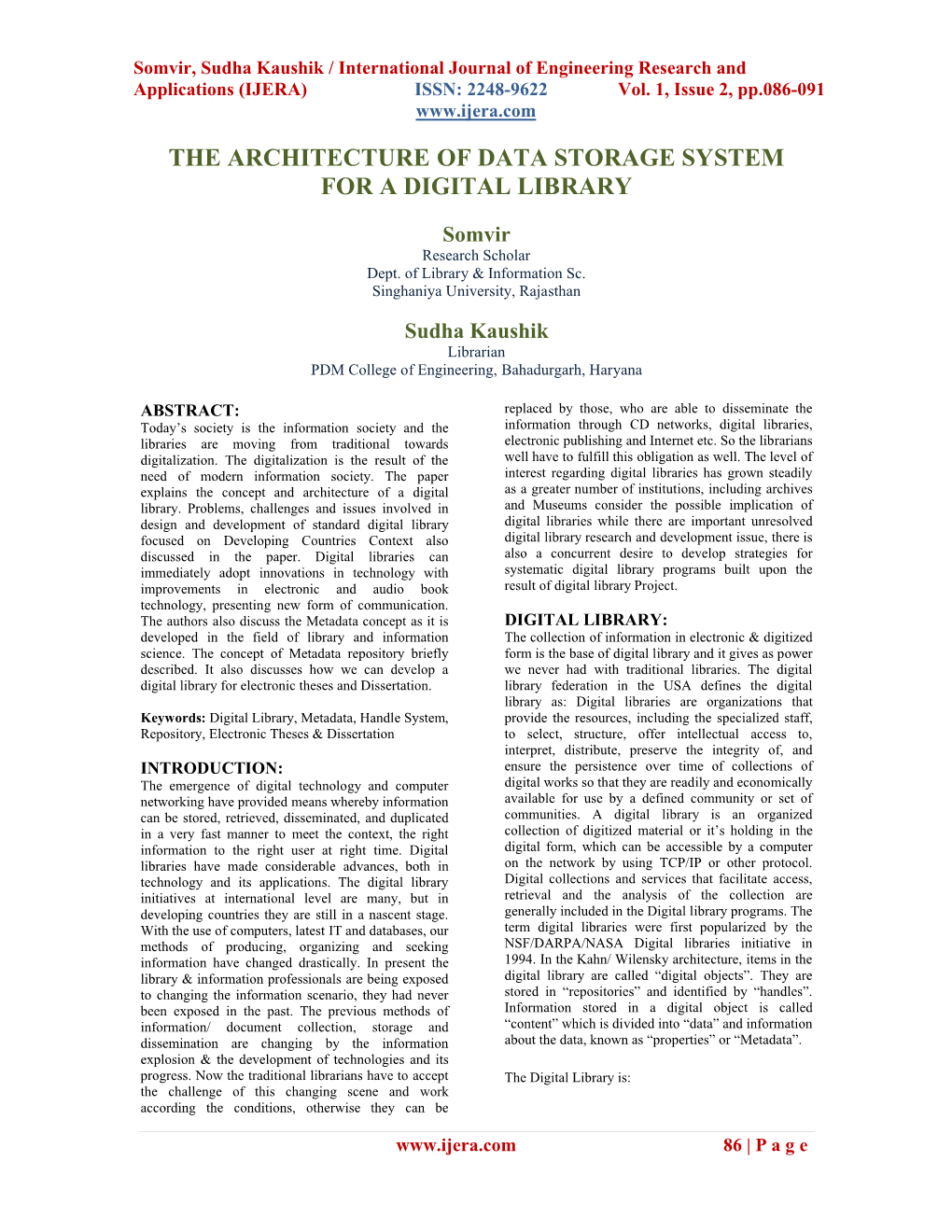 The Architecture of Data Storage System for a Digital Library