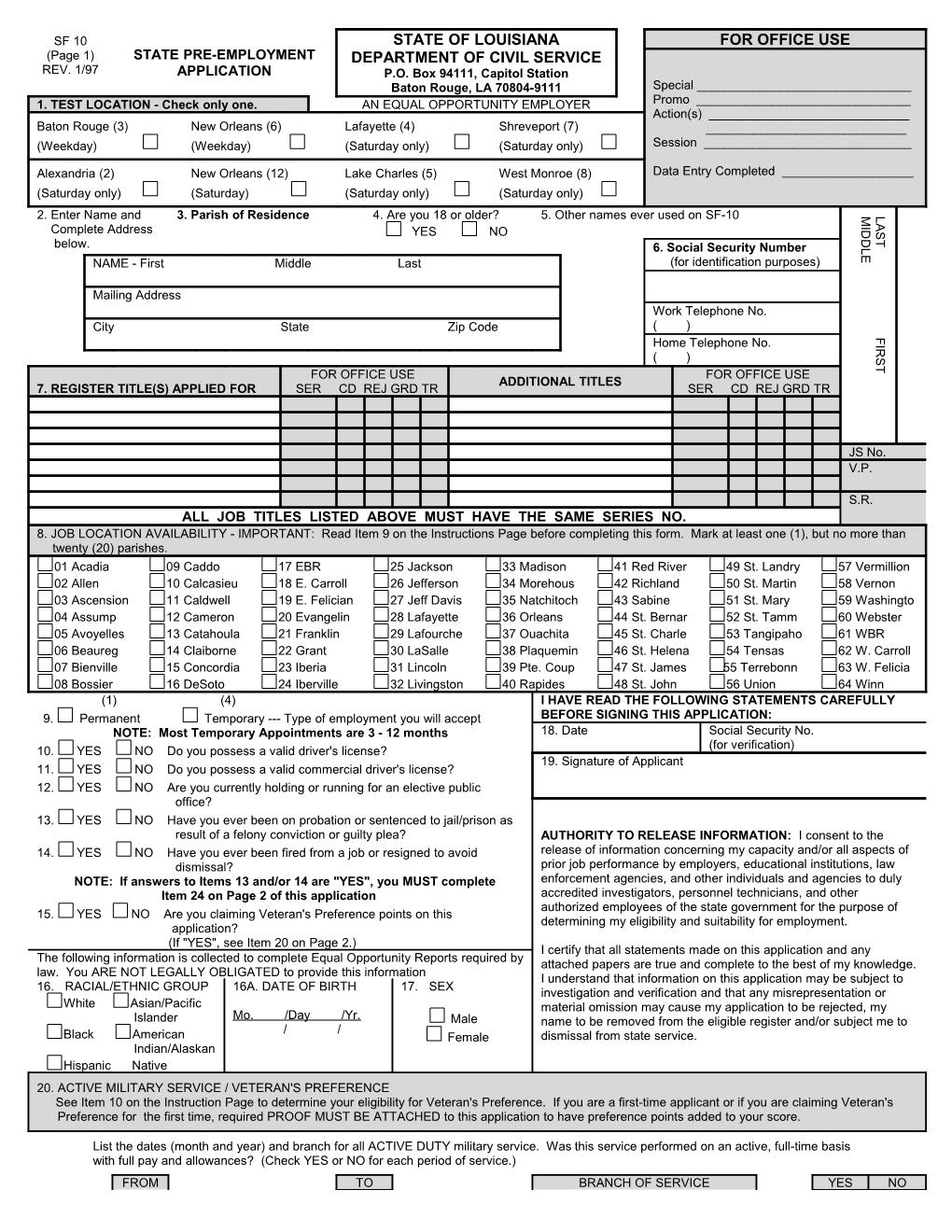 State Pre-Employment Application