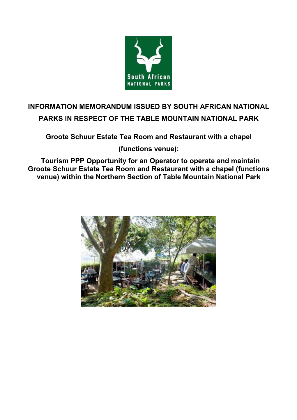 Information Memorandum Issued by South African National Parks in Respect of the Table Mountain National Park