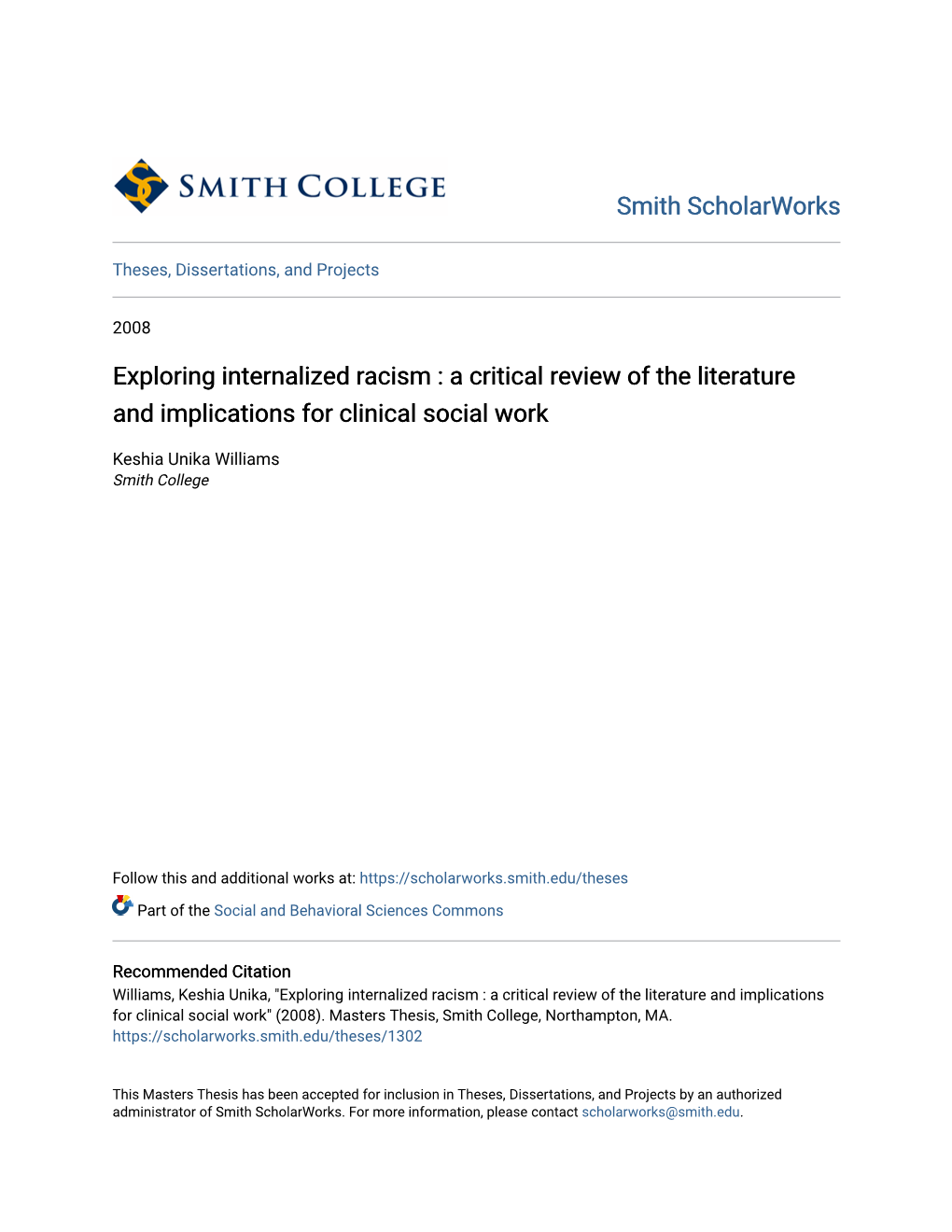 Exploring Internalized Racism : a Critical Review of the Literature and Implications for Clinical Social Work