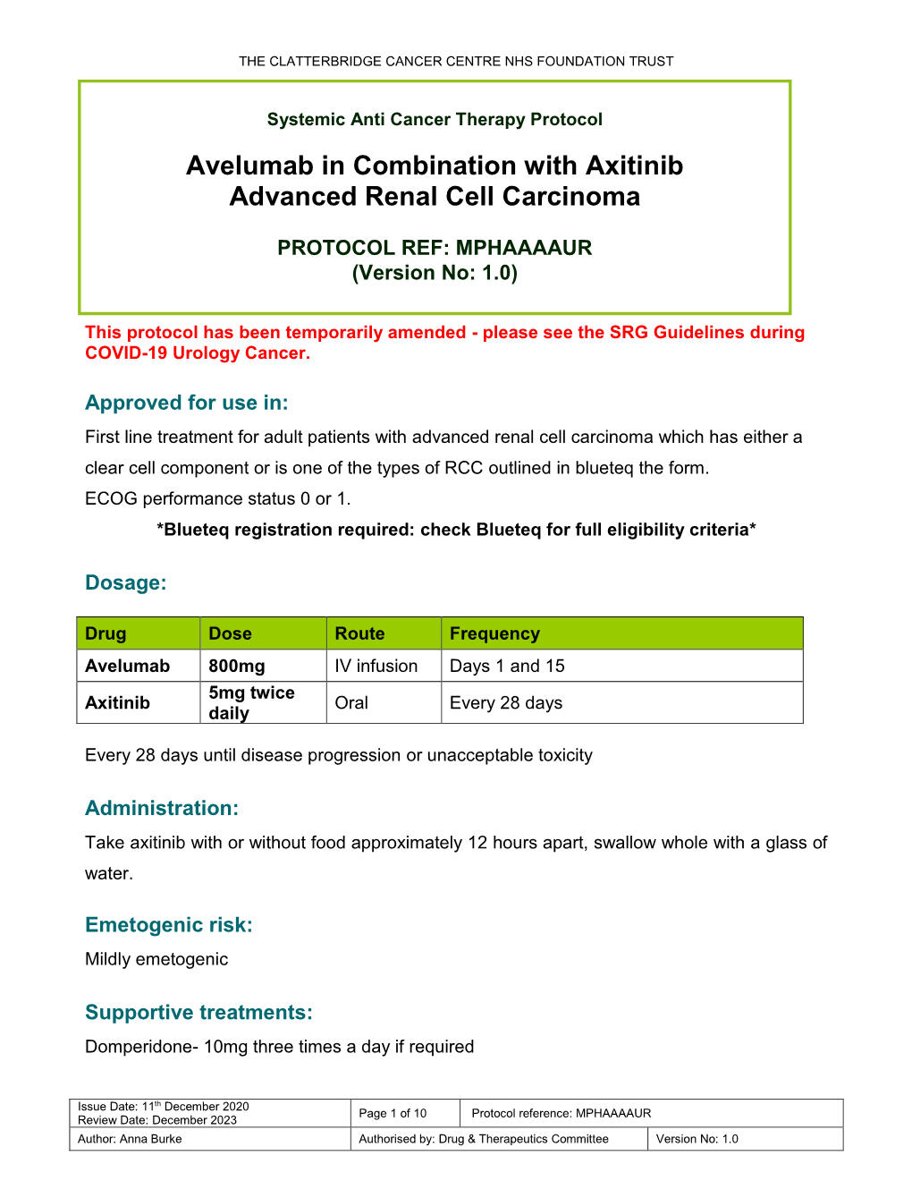 Avelumab in Combination with Axitinib Advanced Renal Cell Carcinoma