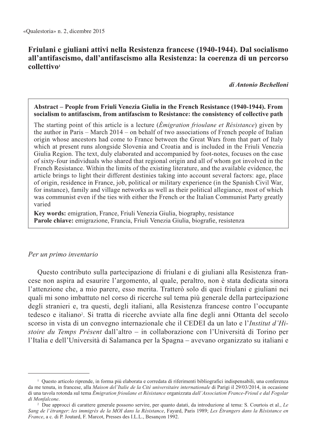 Friulani E Giuliani Attivi Nella Resistenza Francese (1940-1944)