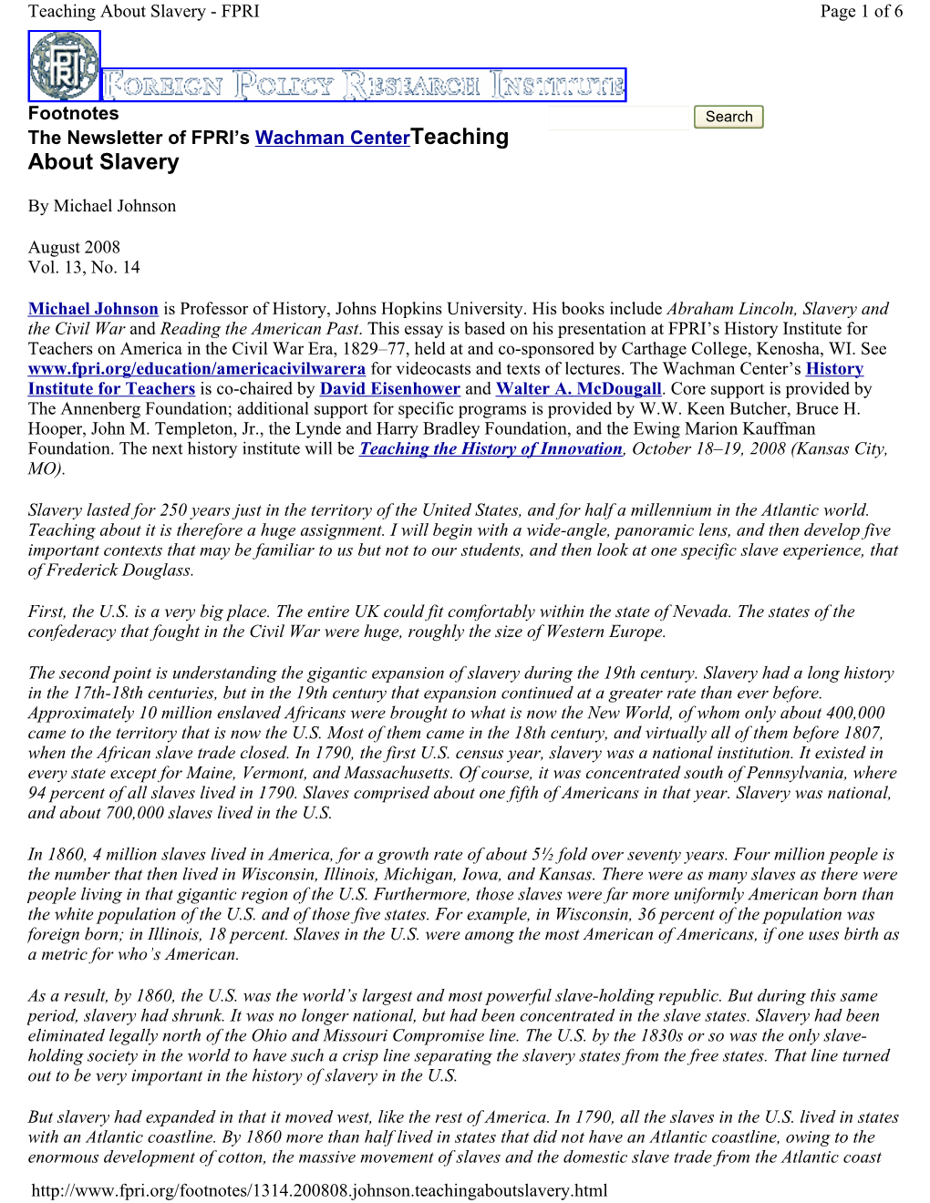 About Slavery - FPRI Page 1 of 6