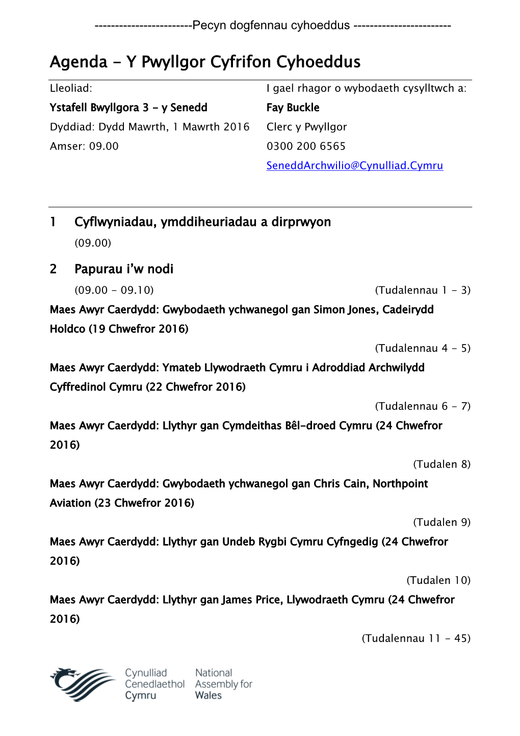 (Public Pack)Agenda Dogfen I/Ar Gyfer Y Pwyllgor Cyfrifon Cyhoeddus, 01