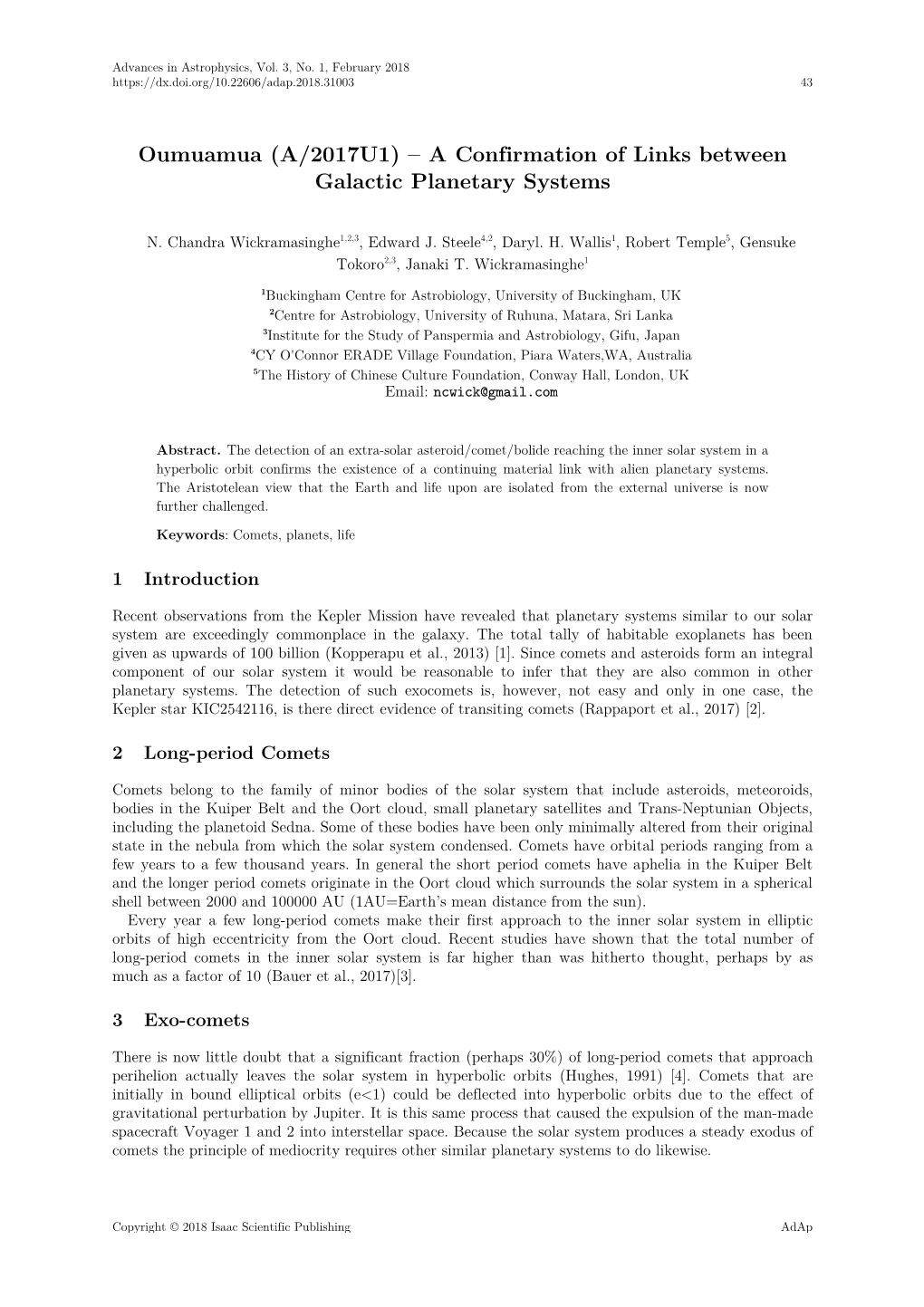 Oumuamua (A/2017U1) – a Confirmation of Links Between Galactic Planetary Systems