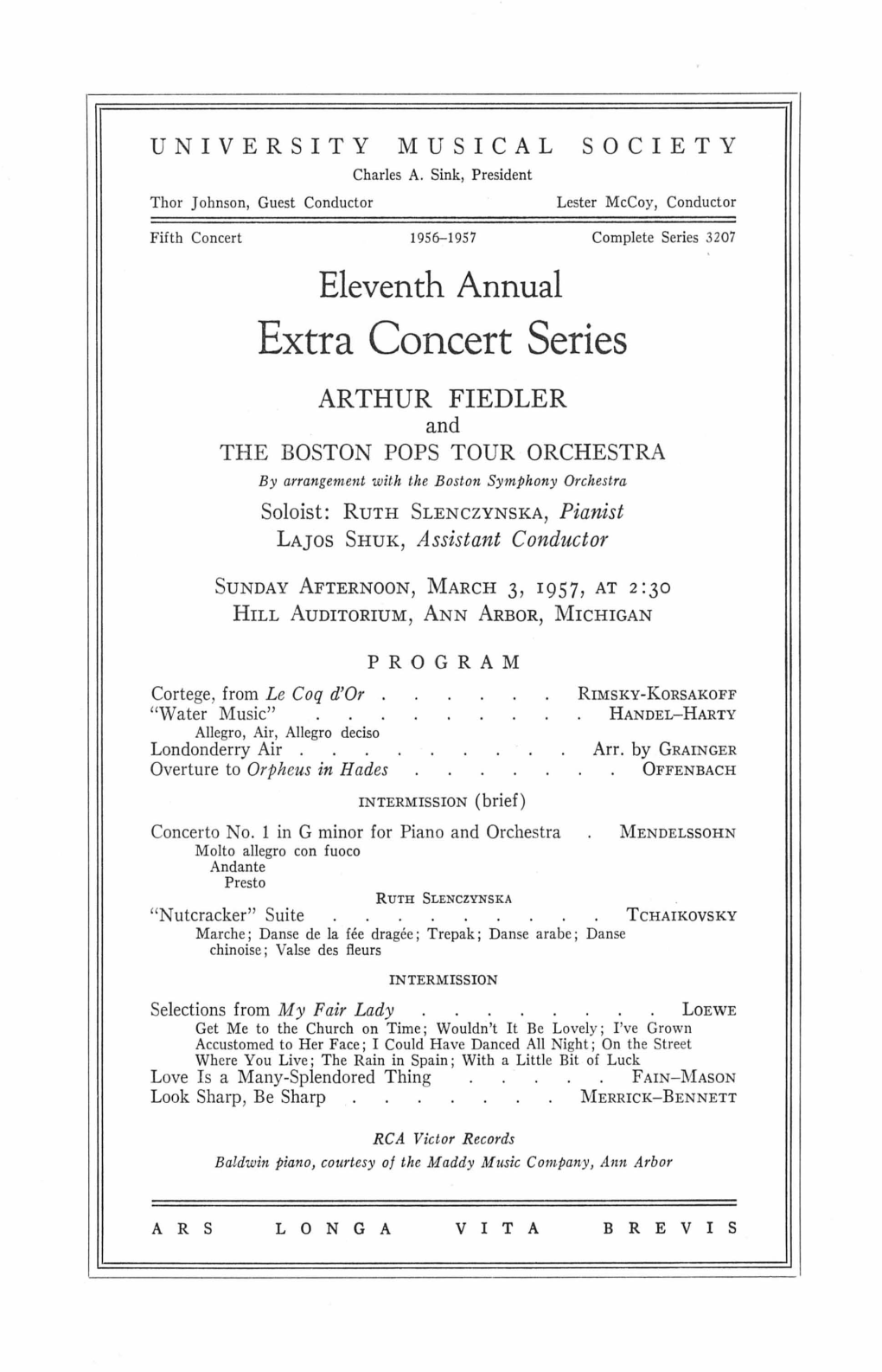 Extra Concert Series ARTHUR FIEDLER and the BOSTON POPS TOUR ORCHESTRA by Arrangement with the Boston Symphony Orchestra