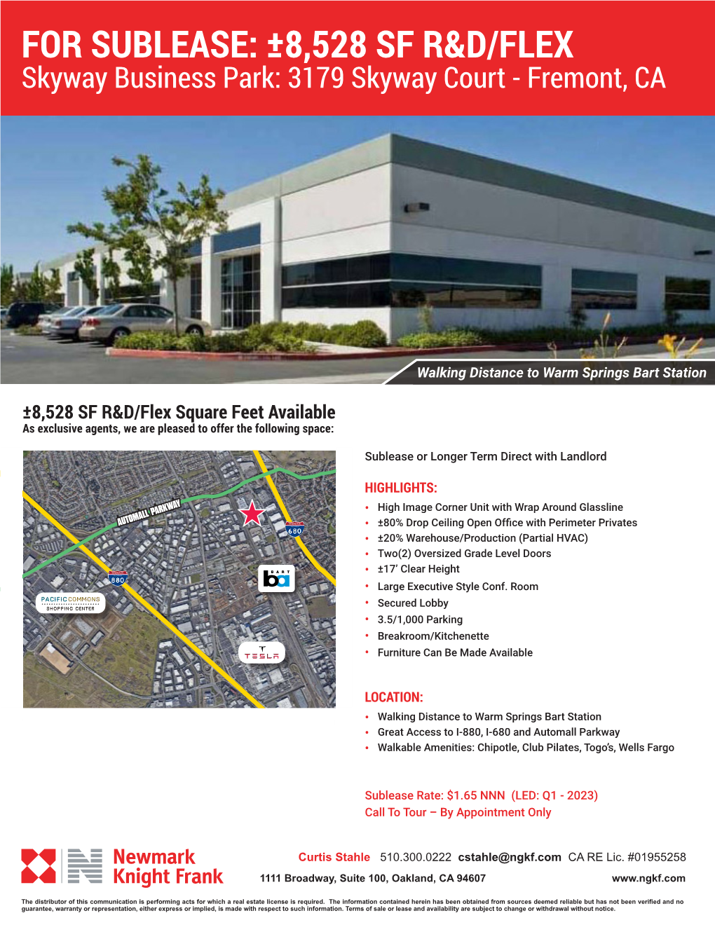 For Sublease: ±8,528 Sf R&D/Flex