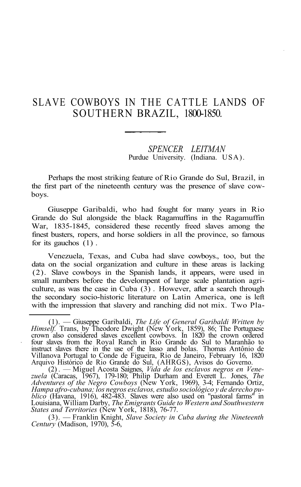 Slave Cowboys in the Cattle Lands of Southern Brazil, 1800-1850