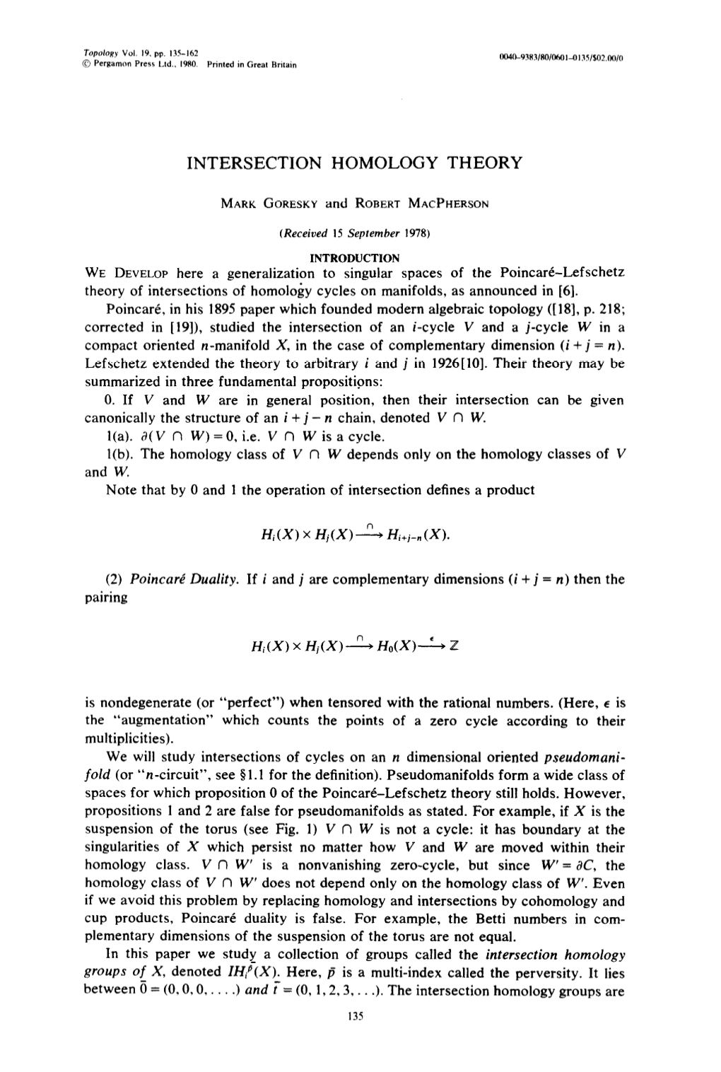 Intersection Homology Theory