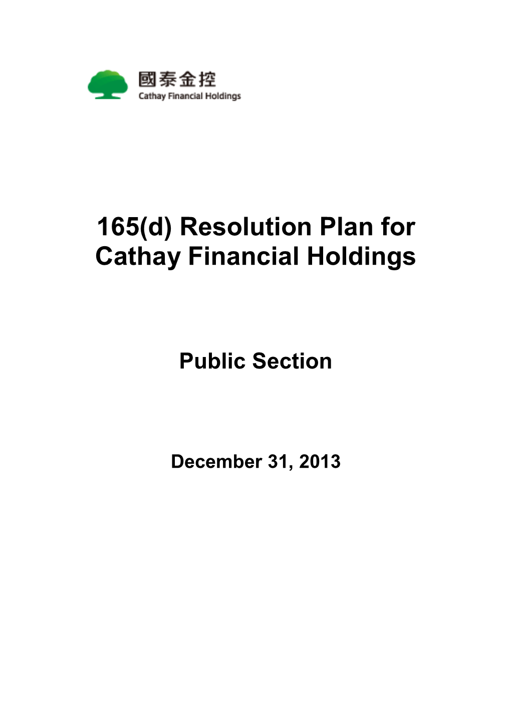 Resolution Plan for Cathay Financial Holdings