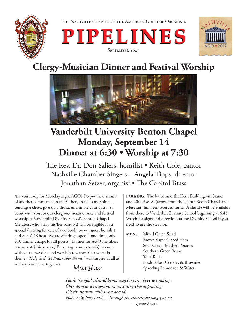 Clergy-Musician Dinner and Festival Worship Vanderbilt