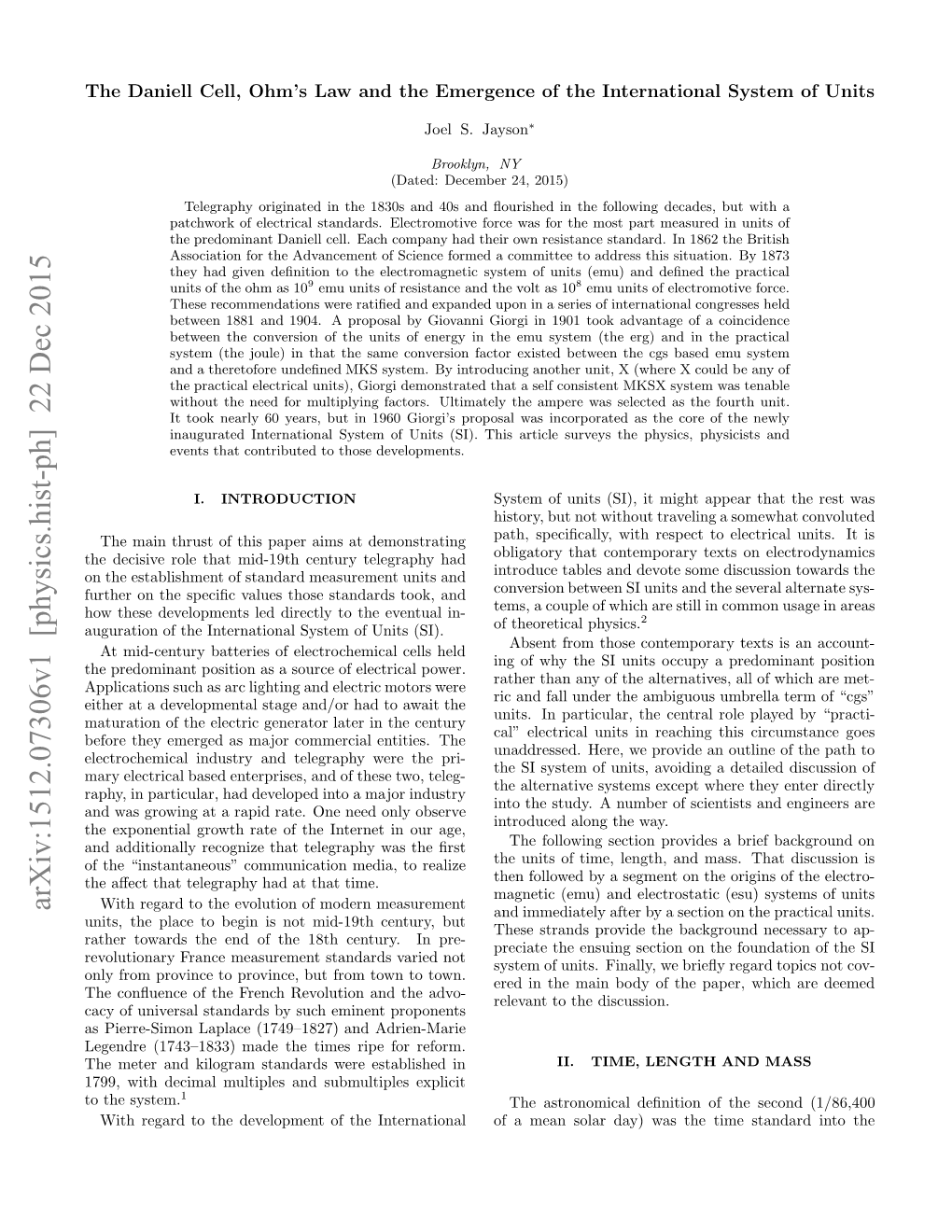 The Daniell Cell, Ohm's Law and the Emergence of the International System of Units