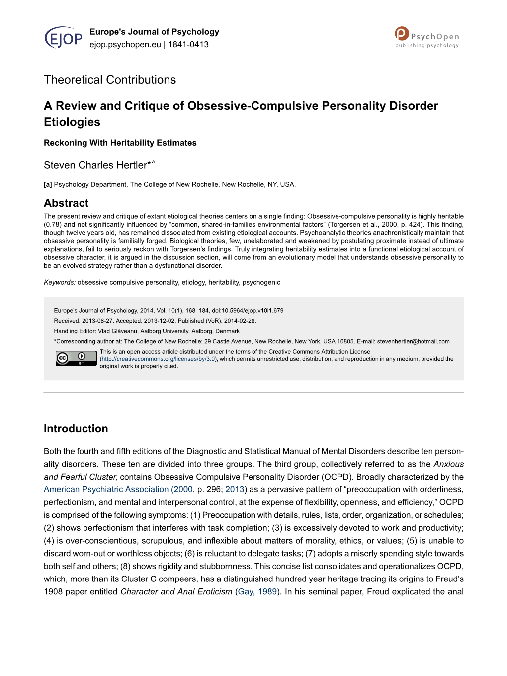 A Review and Critique of Obsessive-Compulsive Personality Disorder Etiologies