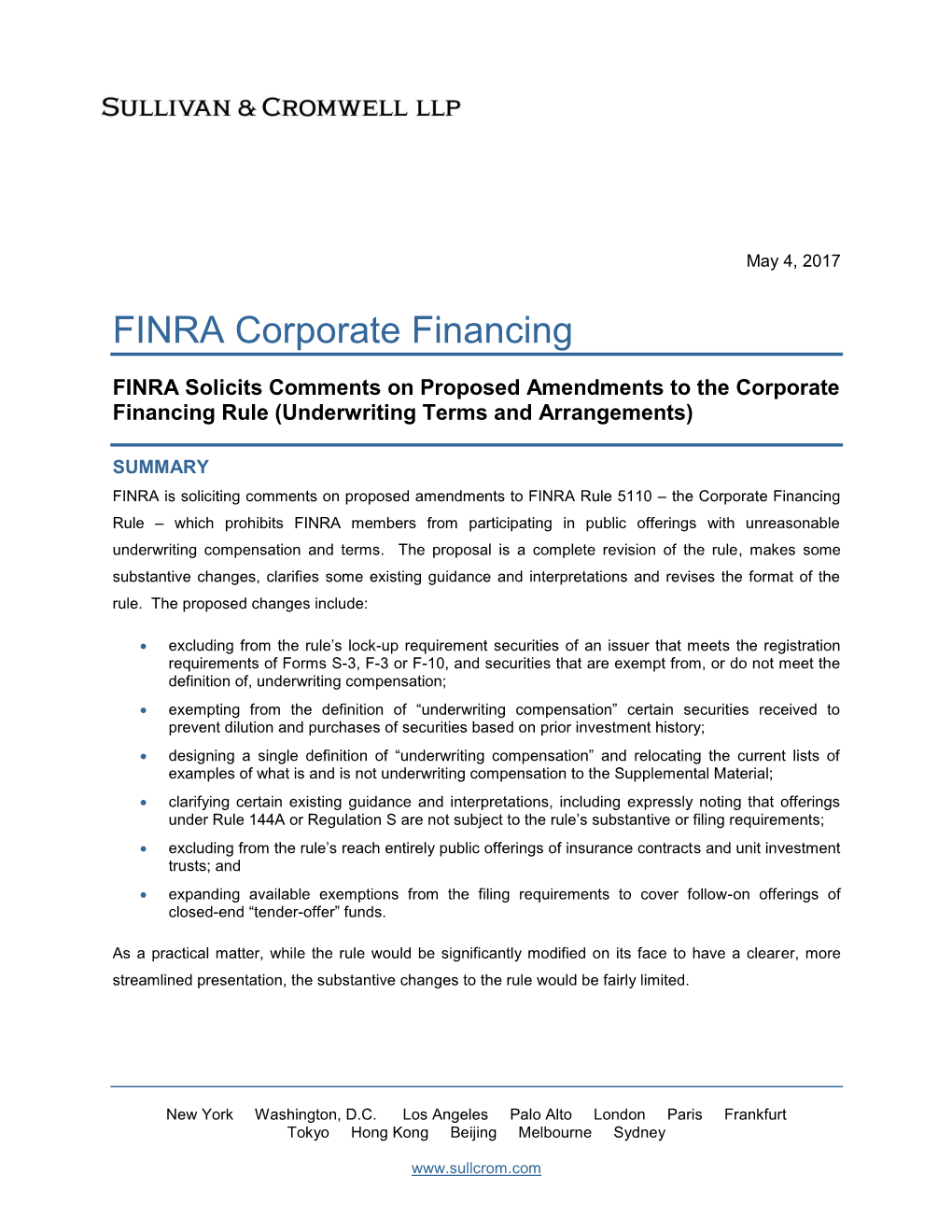 FINRA Corporate Financing