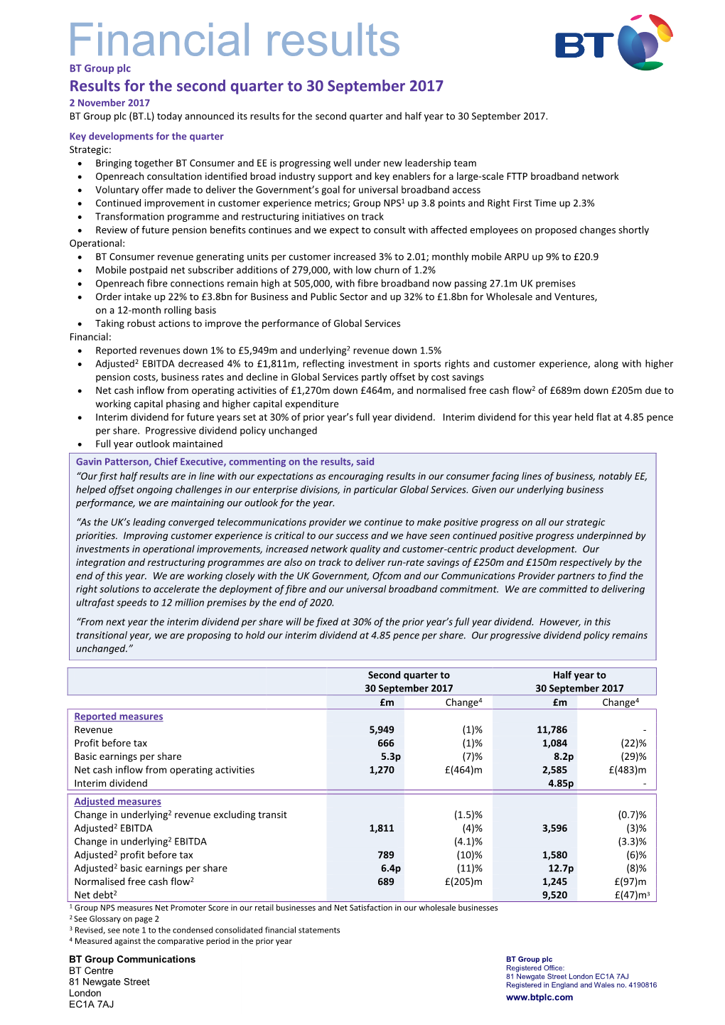 Financial Statements 4 Measured Against the Comparative Period in the Prior Year