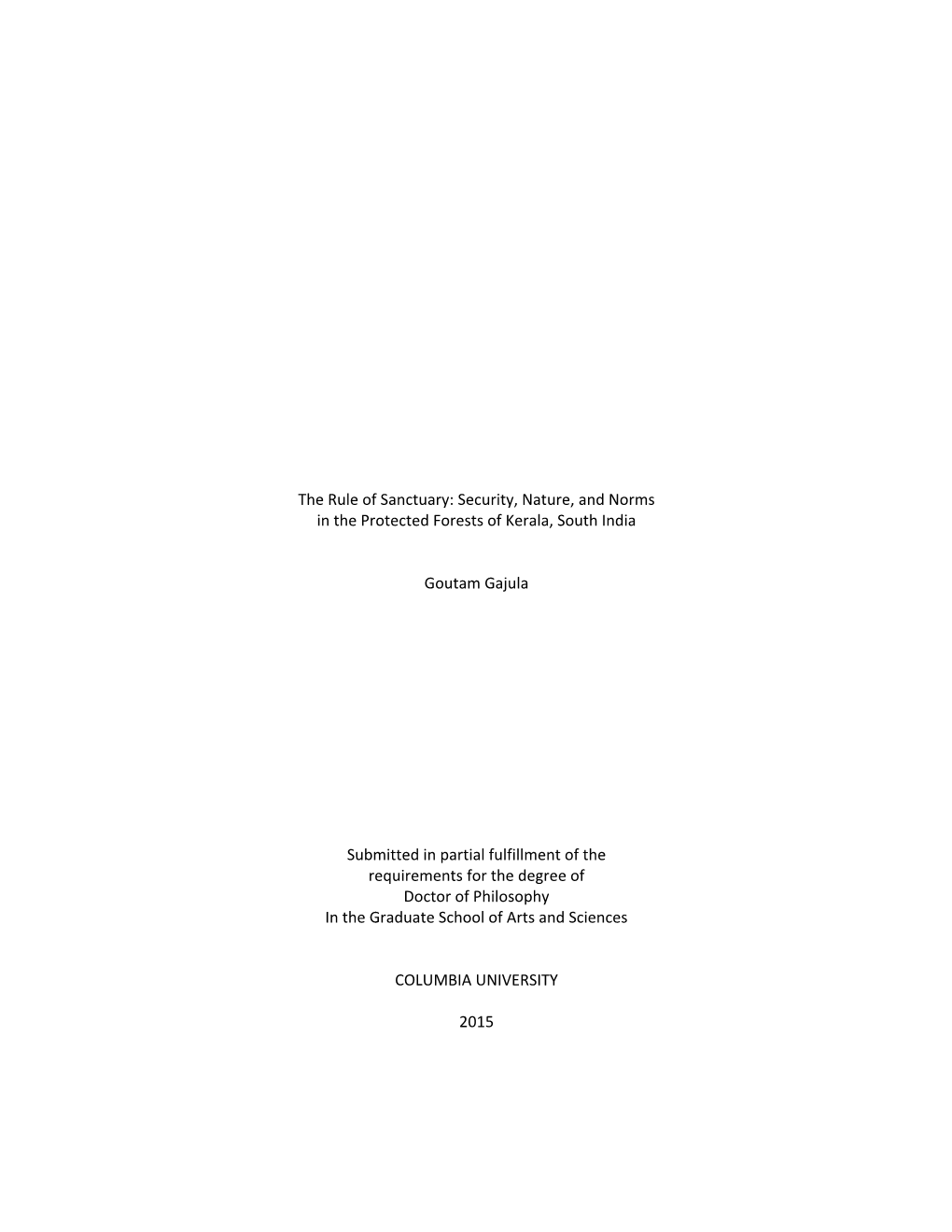 The Rule of Sanctuary: Security, Nature, and Norms in the Protected Forests of Kerala, South India