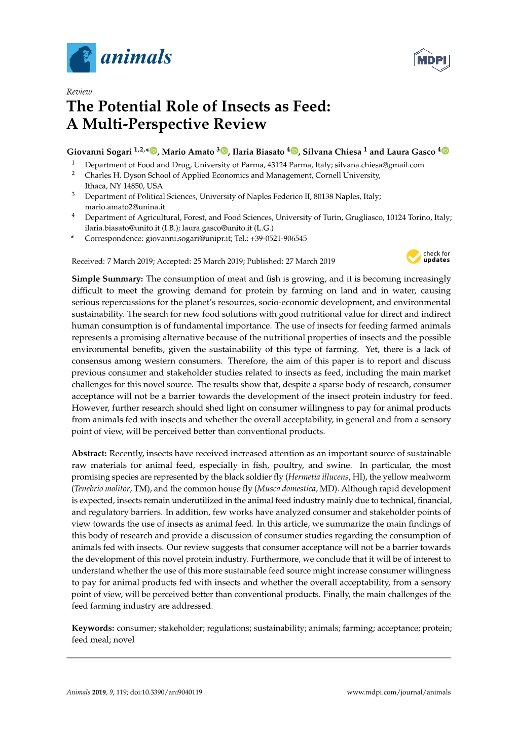 The Potential Role of Insects As Feed: a Multi-Perspective Review