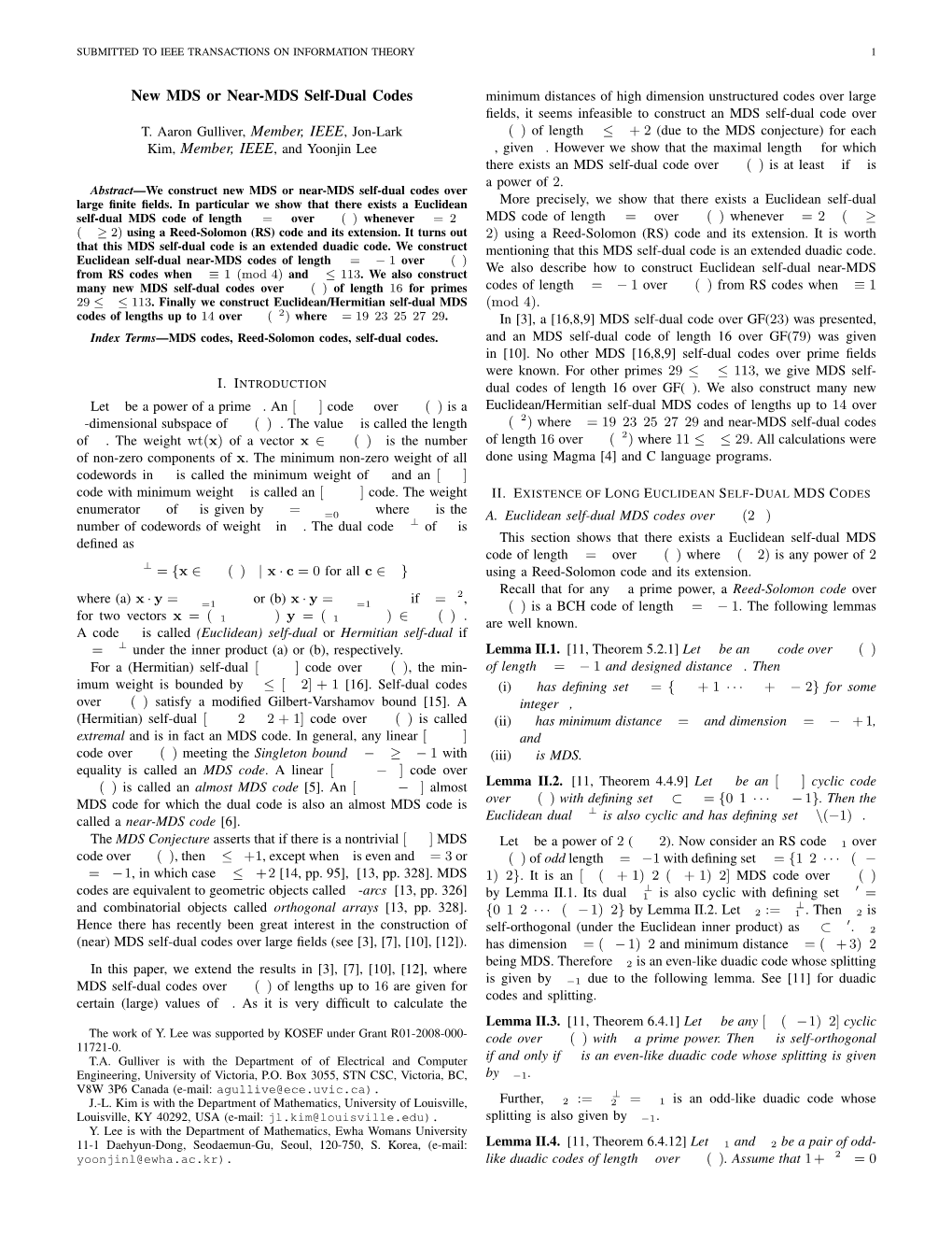 New MDS Or Near-MDS Self-Dual Codes