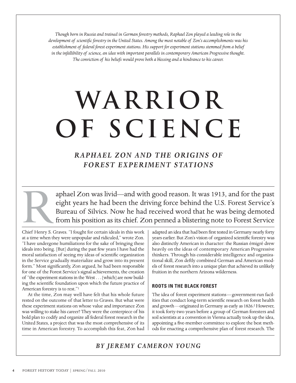 Warrior of Science: Raphael Zon and the Origins of Forest Experiment