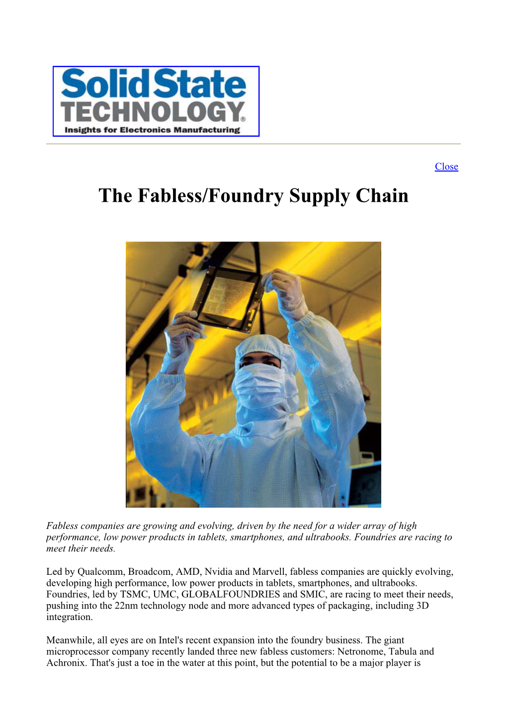 The Fabless/Foundry Supply Chain