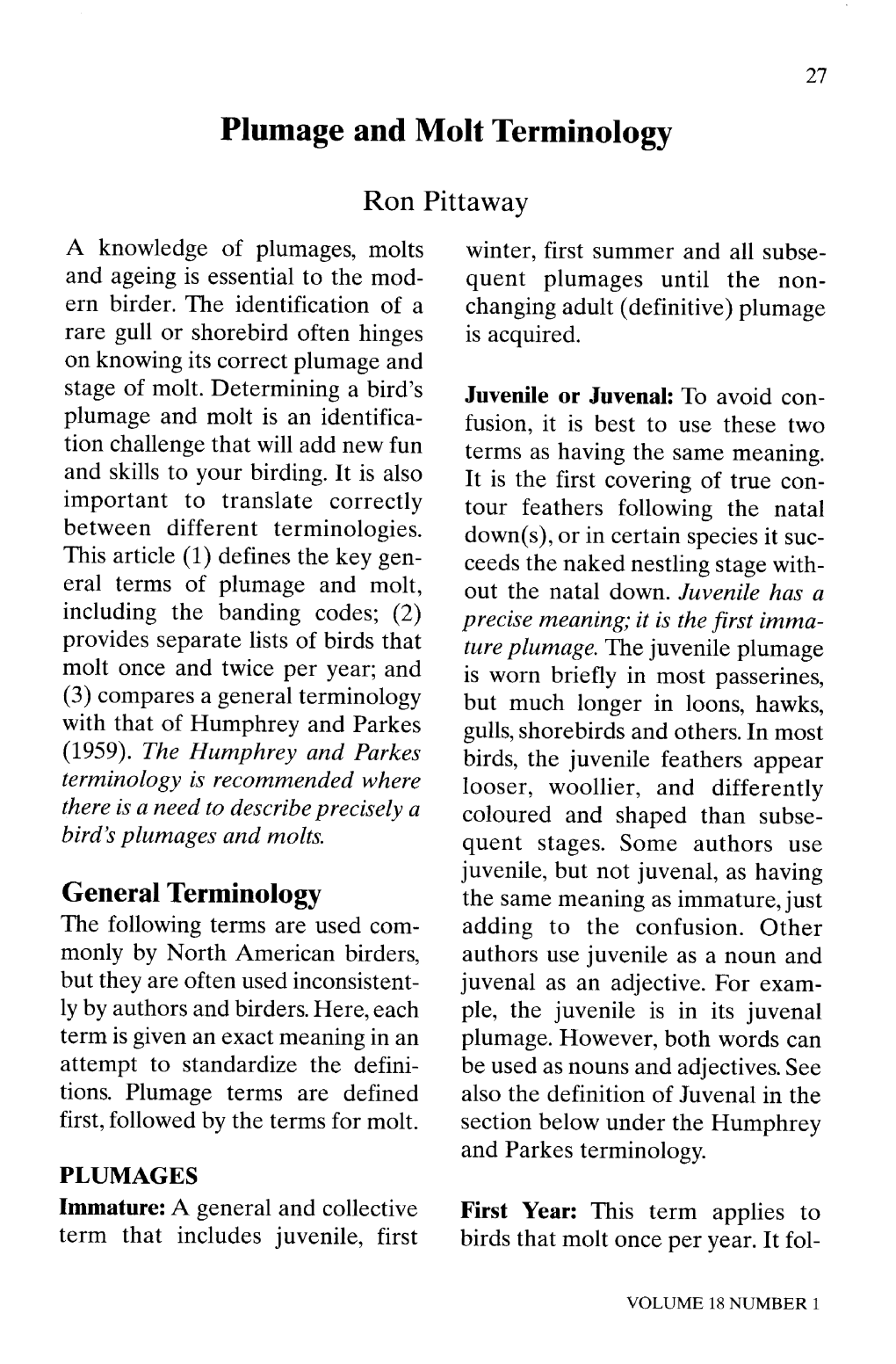 Plumage and Molt Terminology